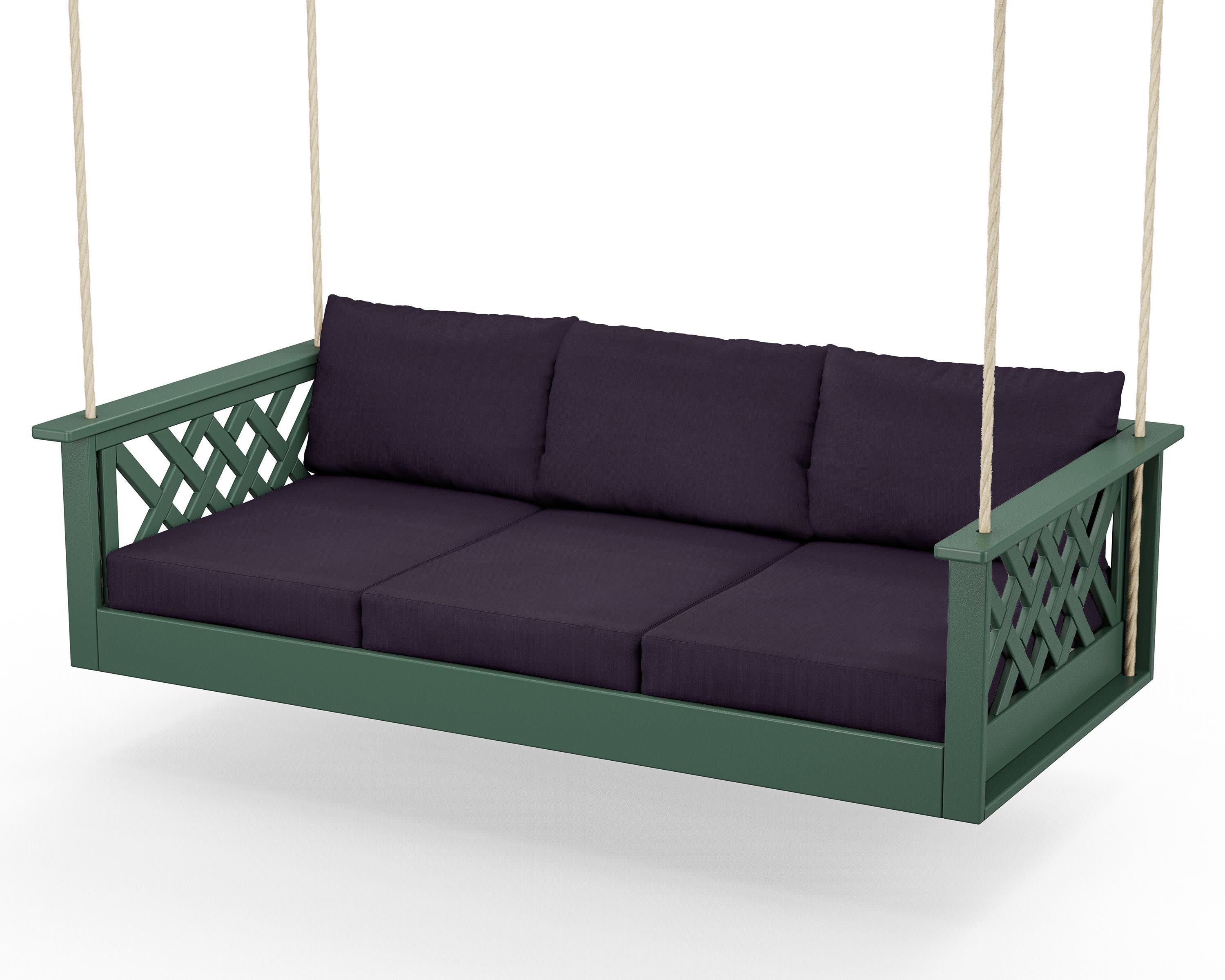 Wovendale Daybed Swing in Green / Navy Linen