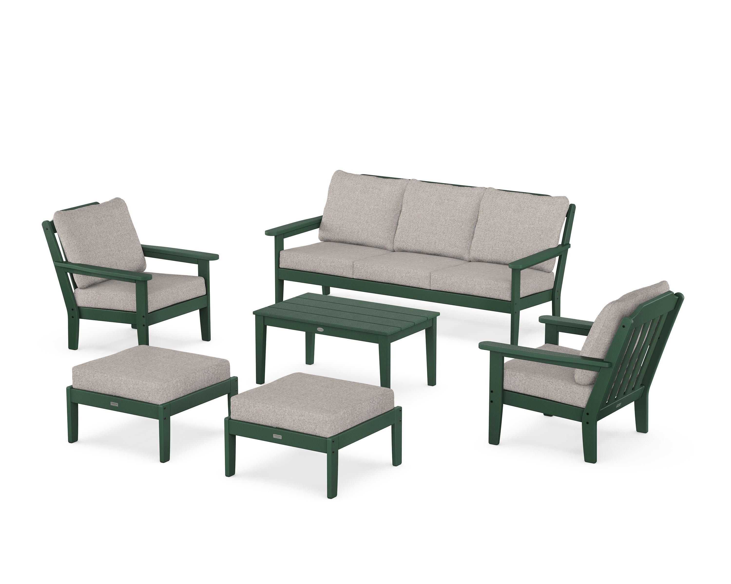 Cottage 6-Piece Lounge Sofa Set in Green / Weathered Tweed