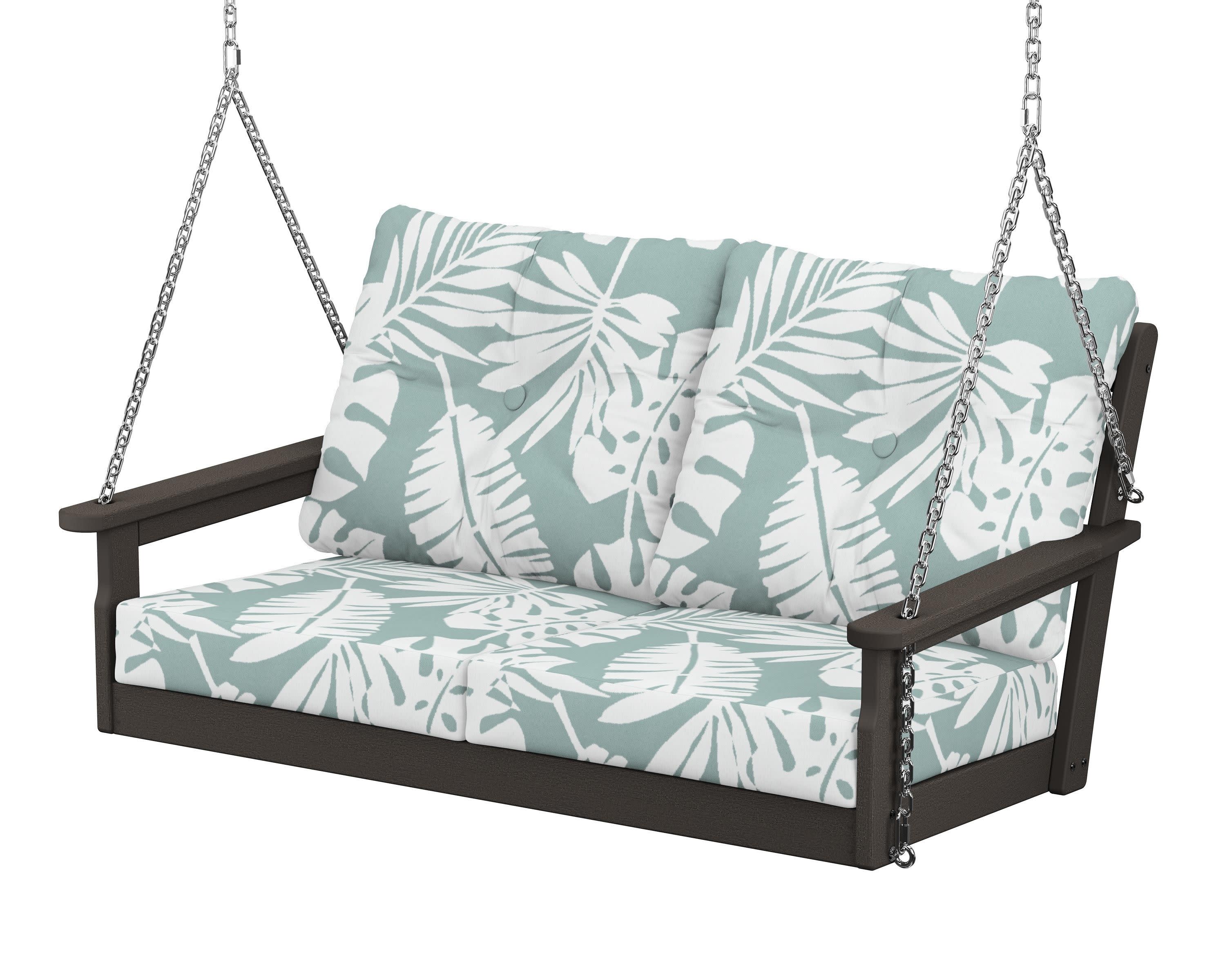 Vineyard Deep Seating Swing in Vintage Coffee / Leaf Glacier Spa