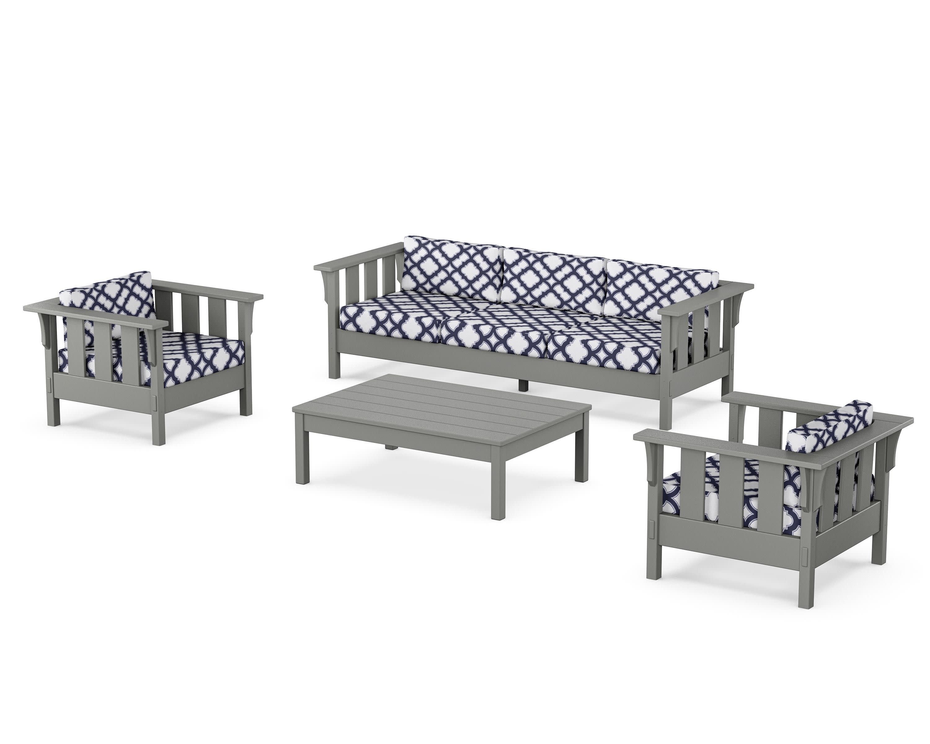 Acadia 4-Piece Deep Seating Set with Sofa in Slate Grey / Trellis Navy