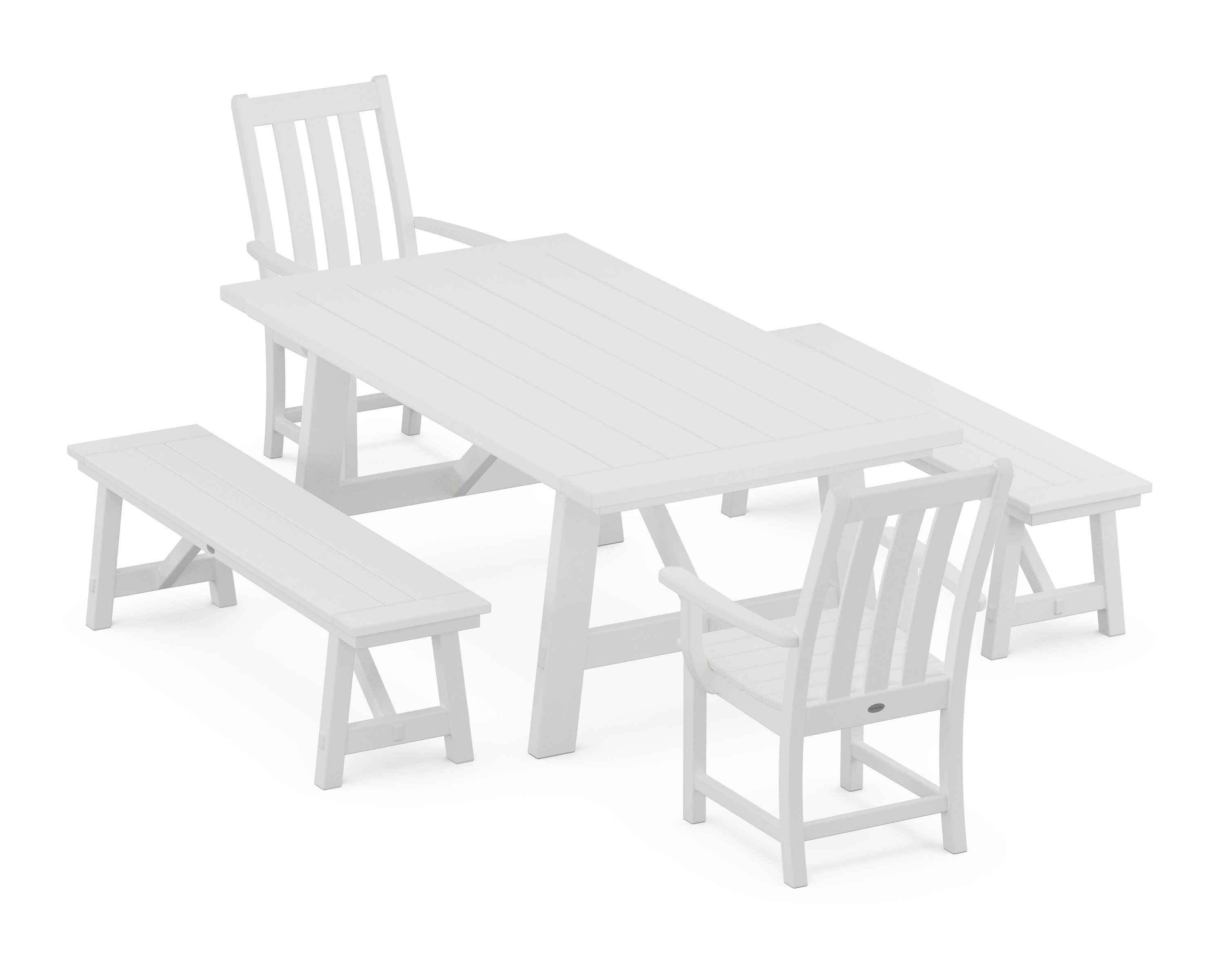 Vineyard 5-Piece Rustic Farmhouse Dining Set With Benches in White
