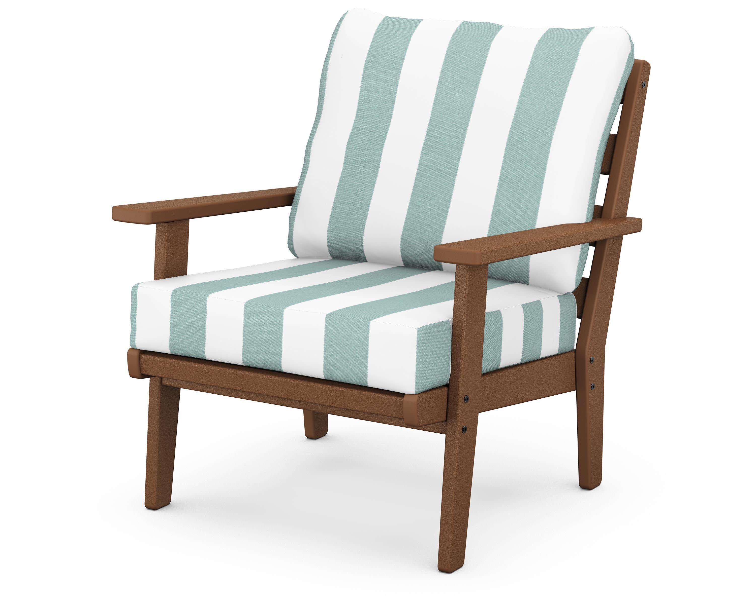 Grant Park Deep Seating Chair in Teak / Cabana Stripe Glacier Spa