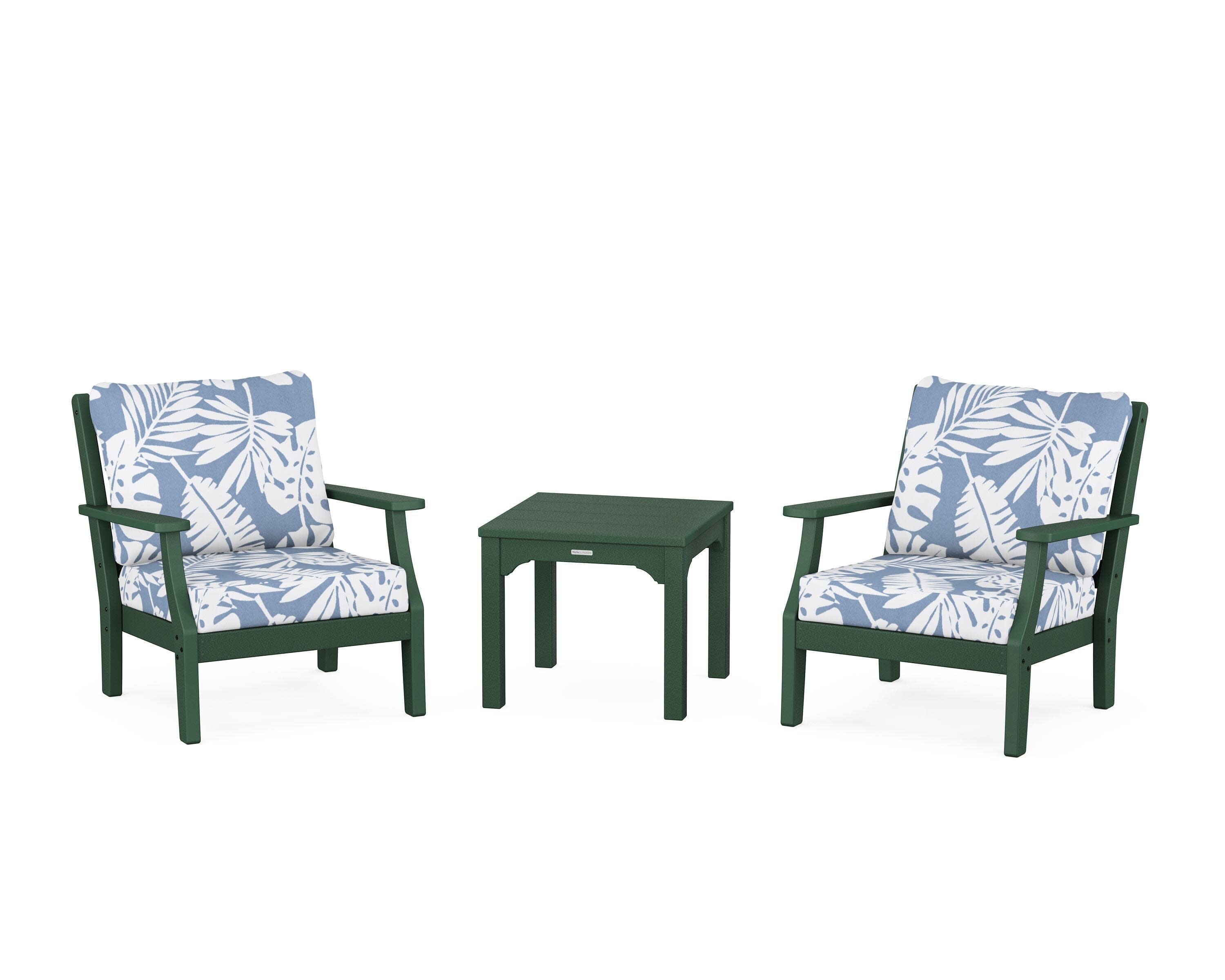Chinoiserie 3-Piece Deep Seating Set in Green / Leaf Sky Blue