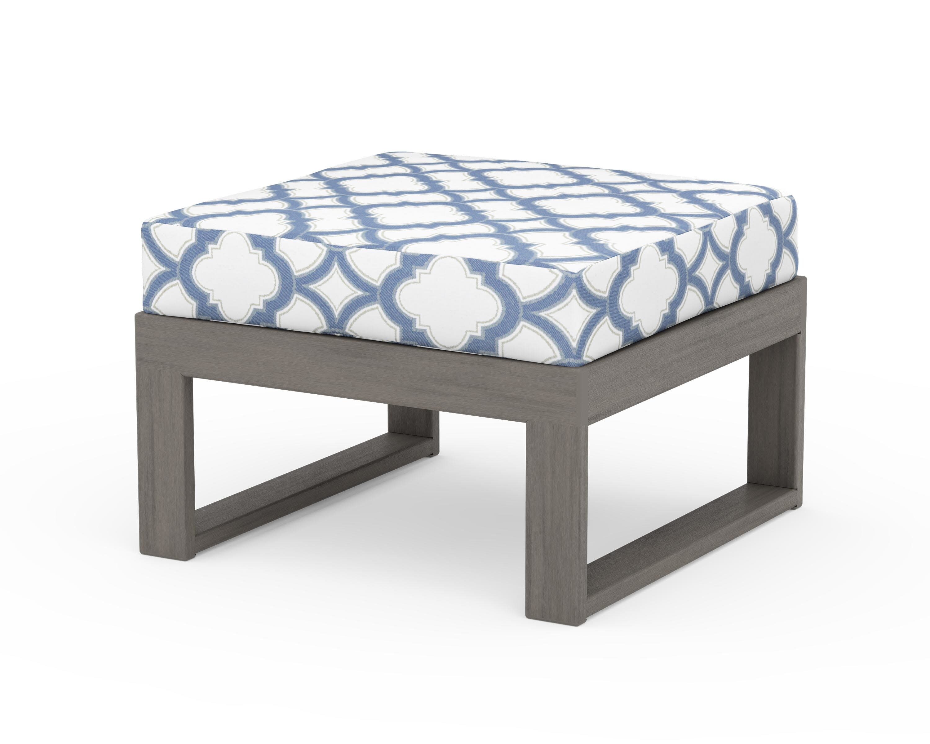 Modular Ottoman - Modern in Driftwood / Trellis Sky Blue