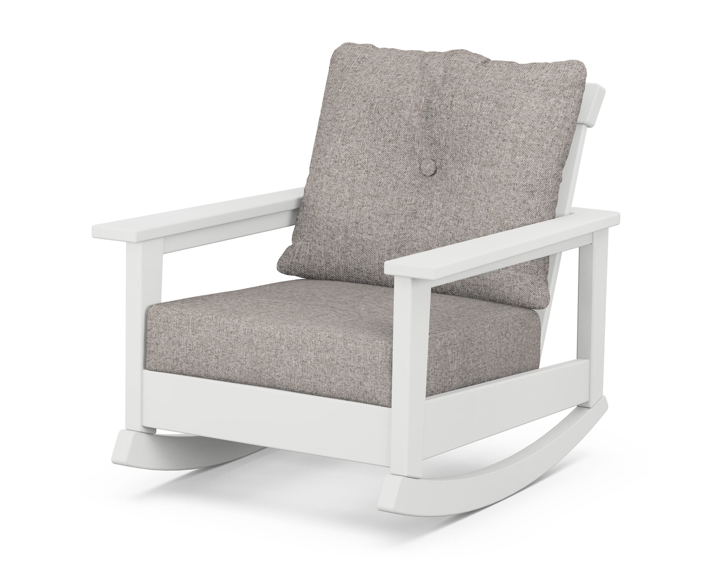 Prescott Deep Seating Rocking Chair in White / Weathered Tweed