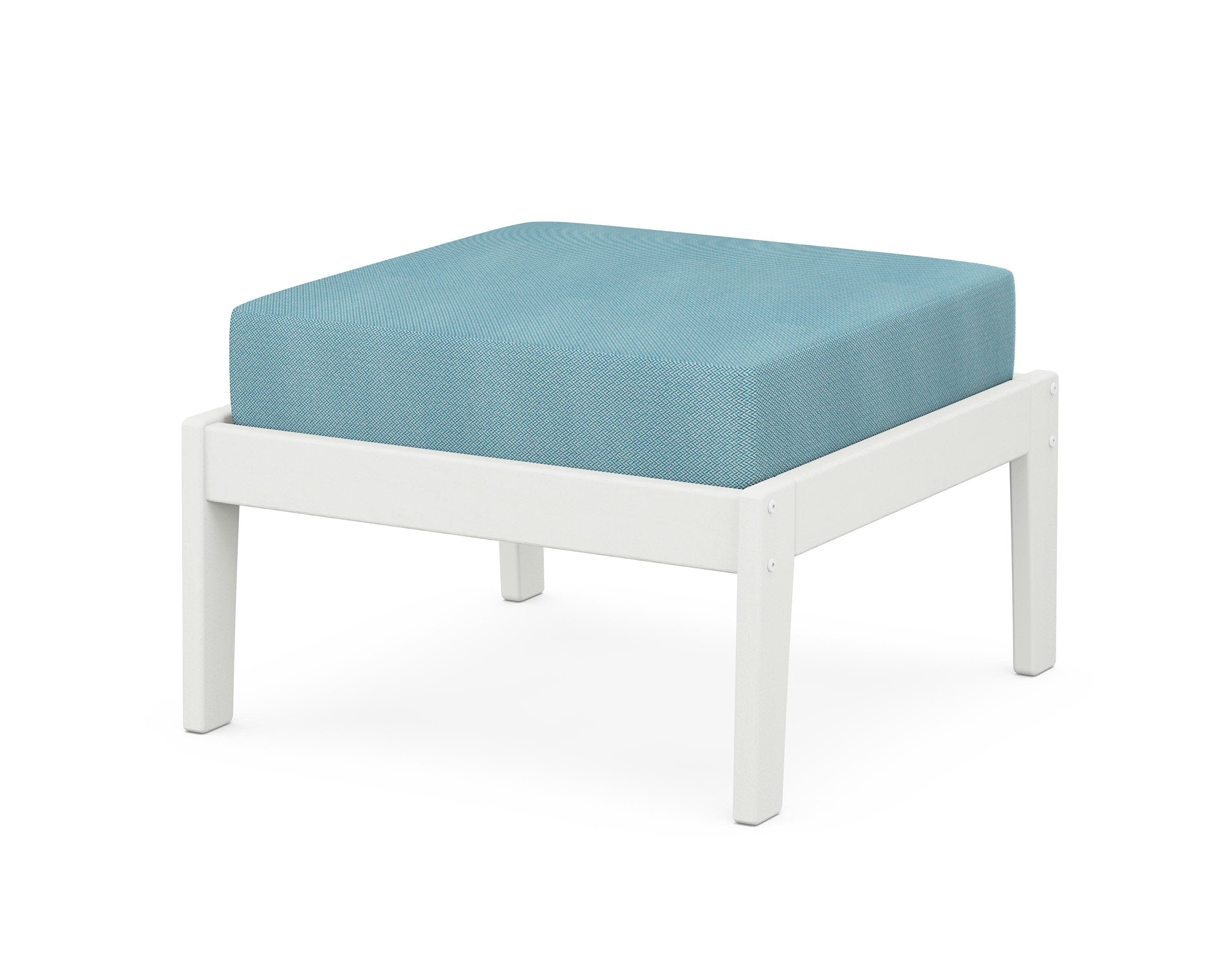 Deep Seating Ottoman in Vintage White / Lattice Sky Blue