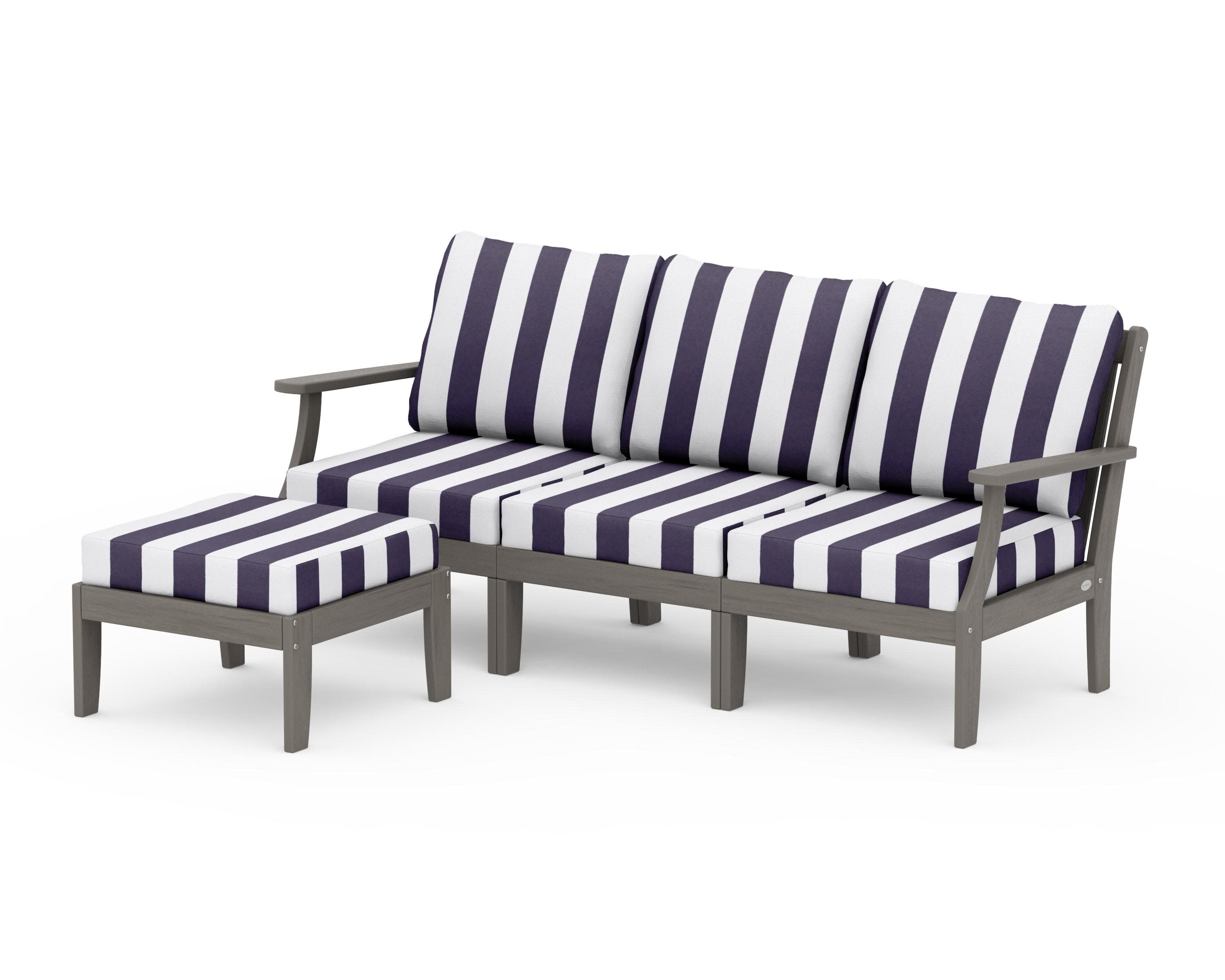 Braxton Modular 4-Piece Deep Seating Set with Ottoman in Driftwood / Cabana Stripe Navy