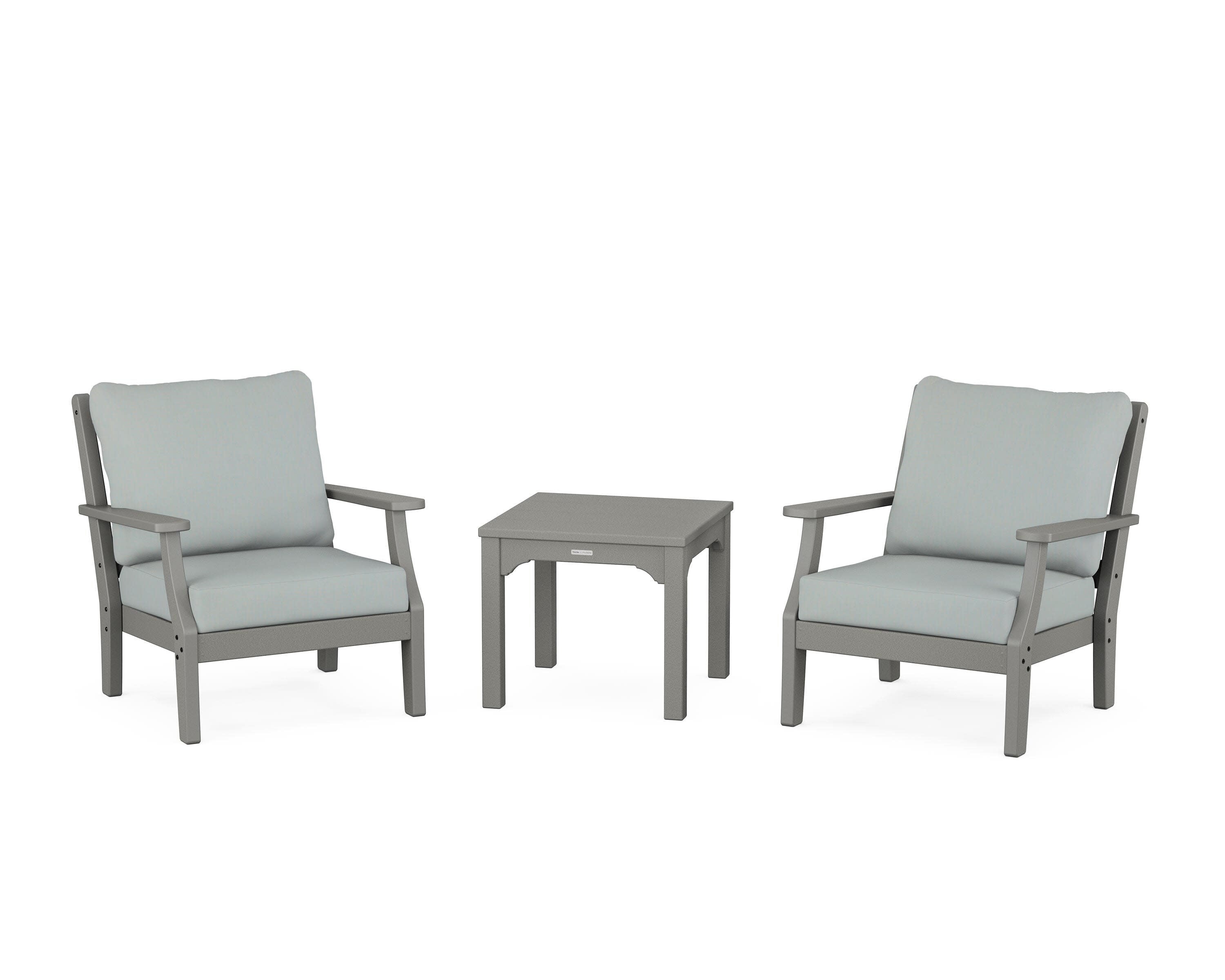 Chinoiserie 3-Piece Deep Seating Set in Slate Grey / Spa