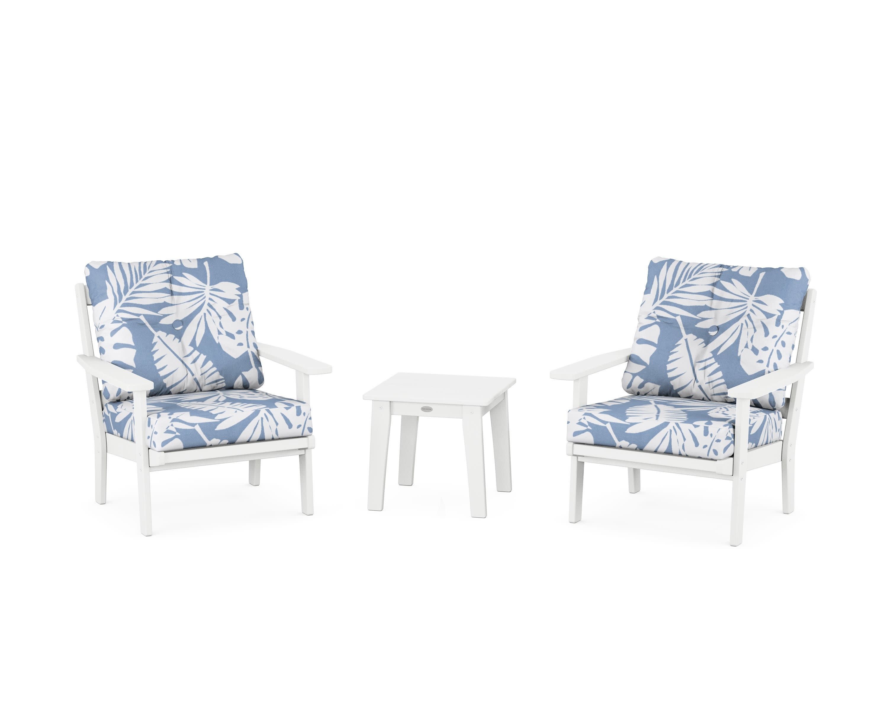 Oxford 3-Piece Deep Seating Set in White / Leaf Sky Blue