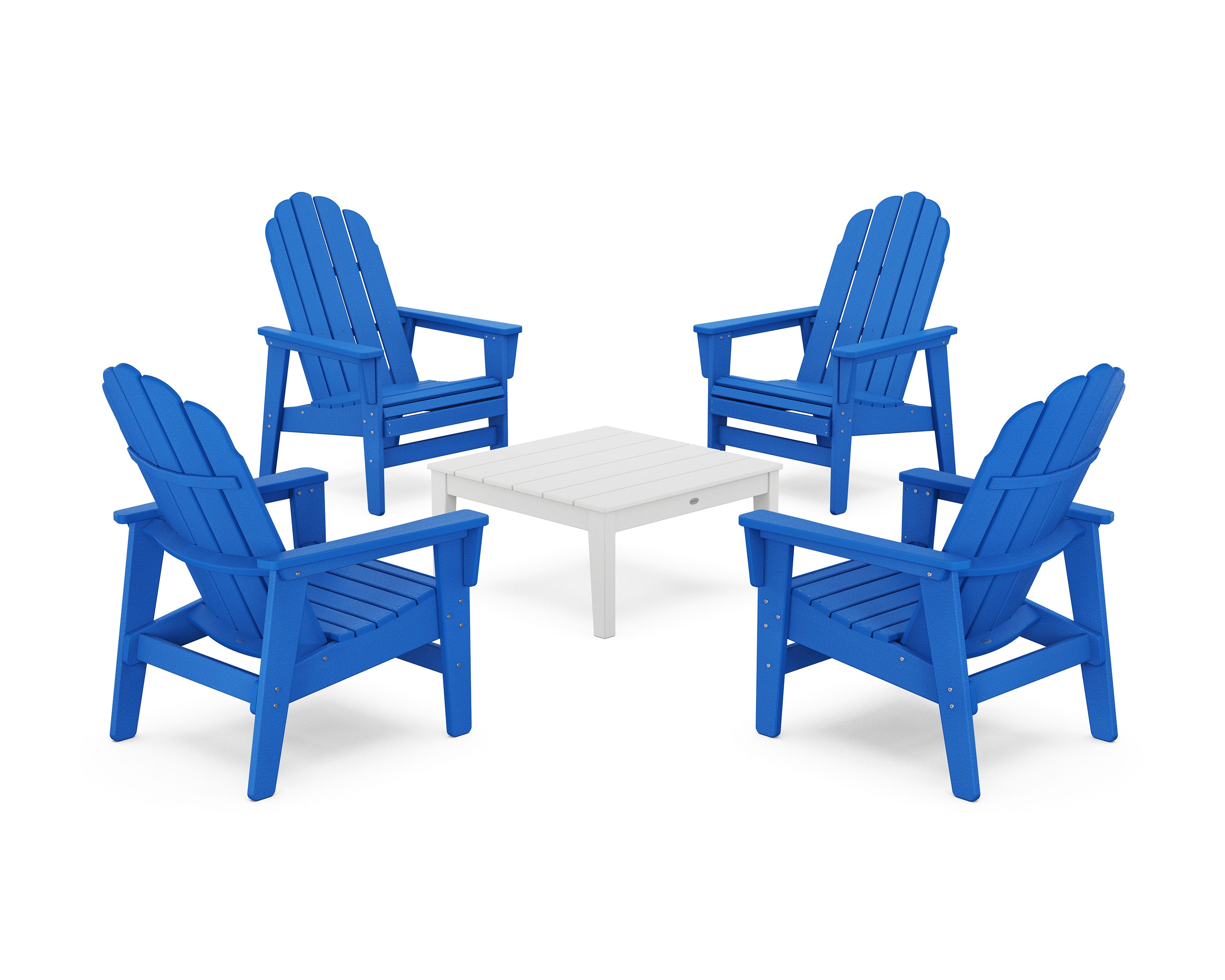 5-Piece Vineyard Grand Upright Adirondack Chair Conversation Group in Pacific Blue / White