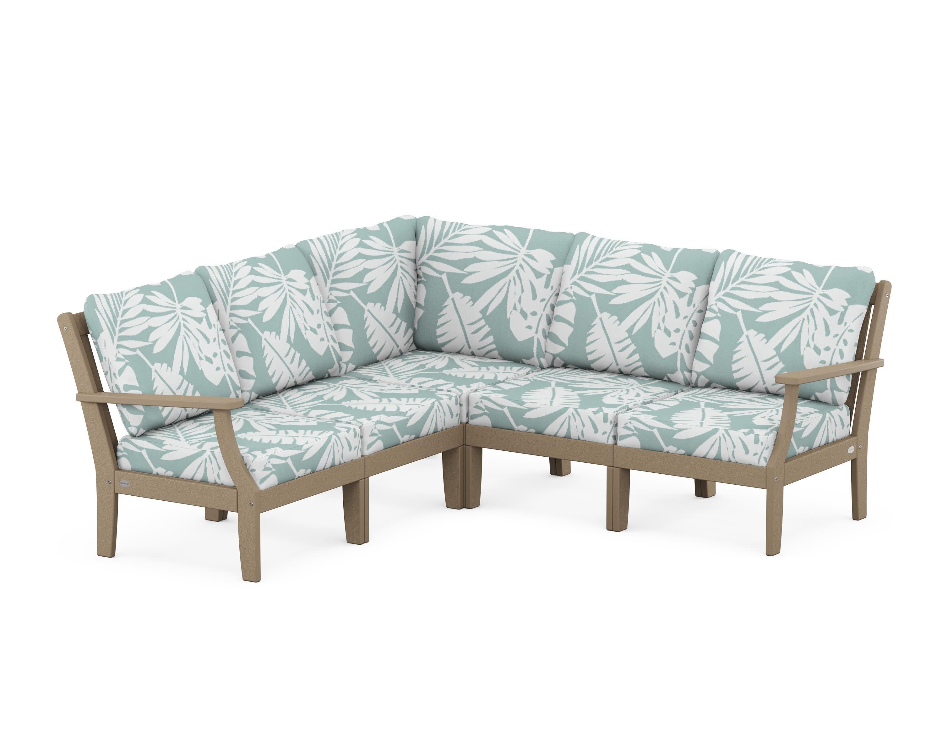 Braxton Modular 5-Piece Deep Seating Set in Vintage Sahara / Leaf Glacier Spa
