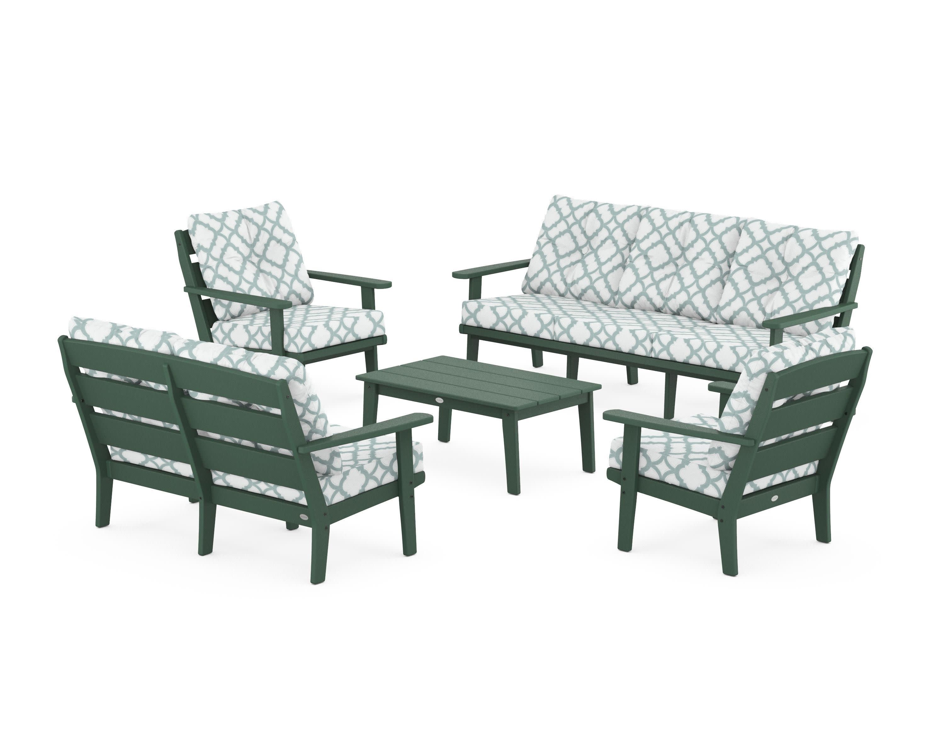 Lakeside 5-Piece Lounge Sofa Set in Green / Trellis Glacier Spa
