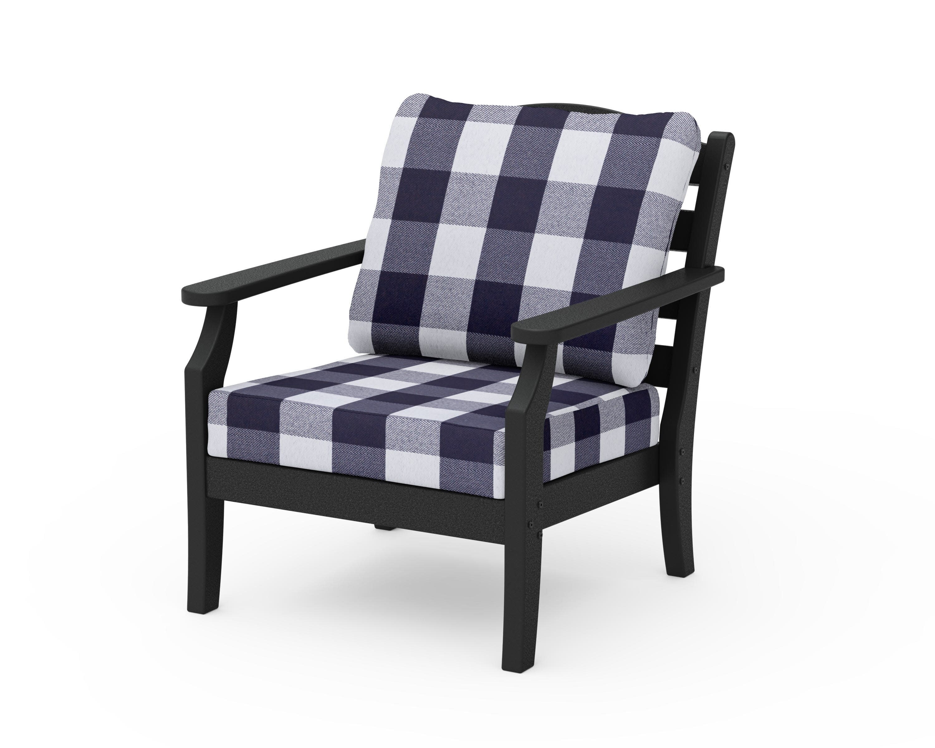 Savannah Deep Seating Chair in Black / Buffalo Plaid Navy