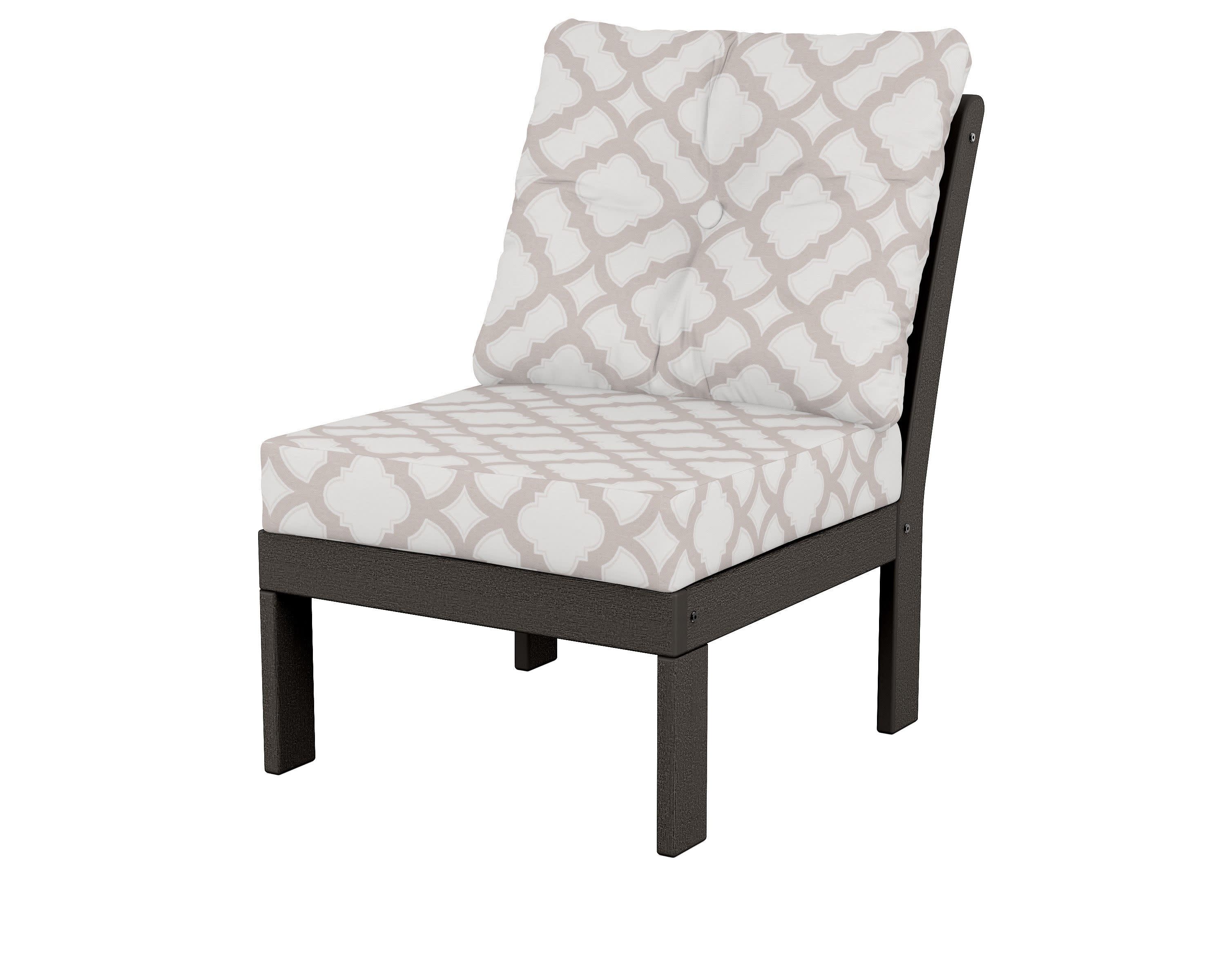 Vineyard Modular Armless Chair in Vintage Coffee / Trellis Dune Burlap