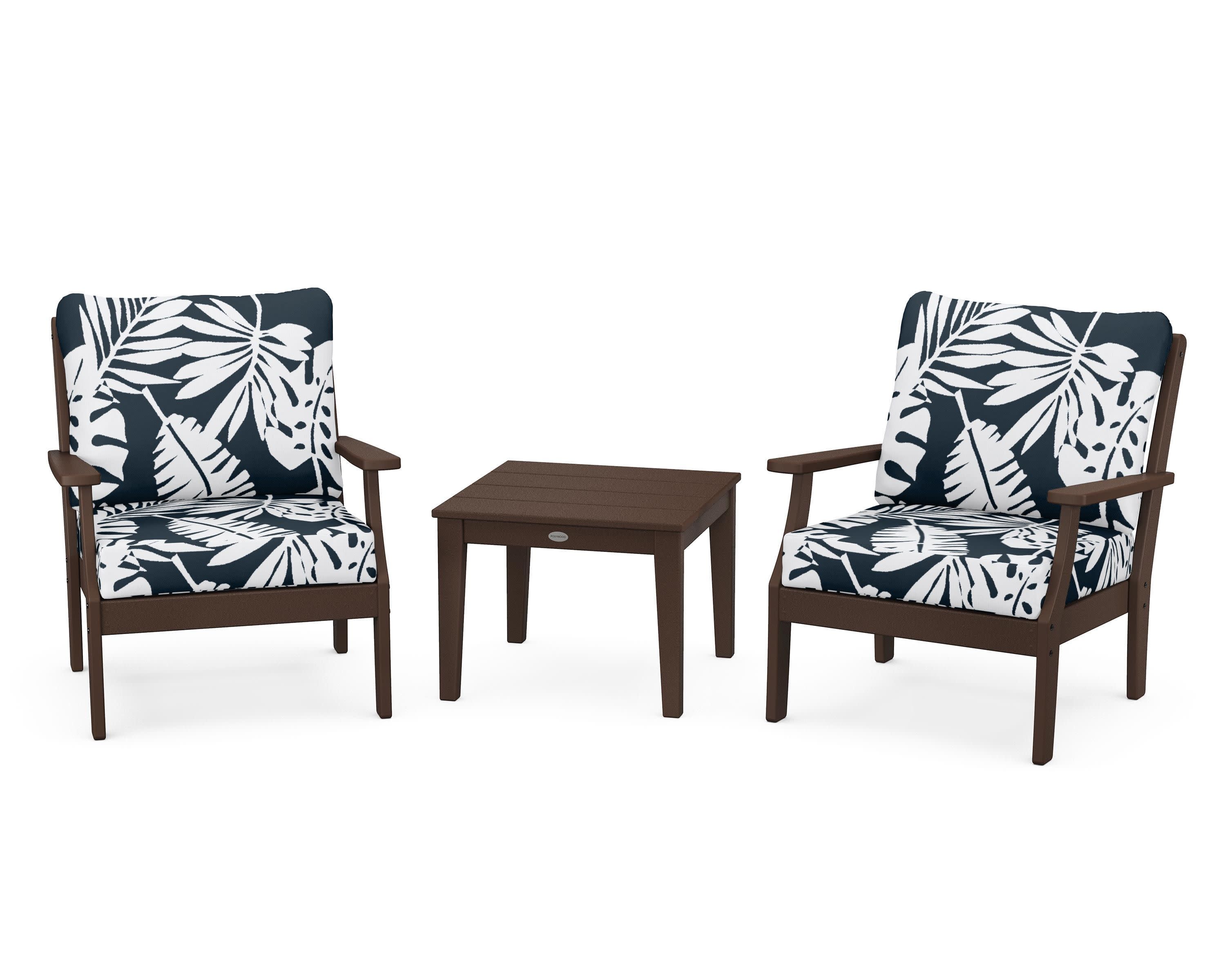 Braxton 3-Piece Deep Seating Set in Mahogany / Leaf Marine Indigo