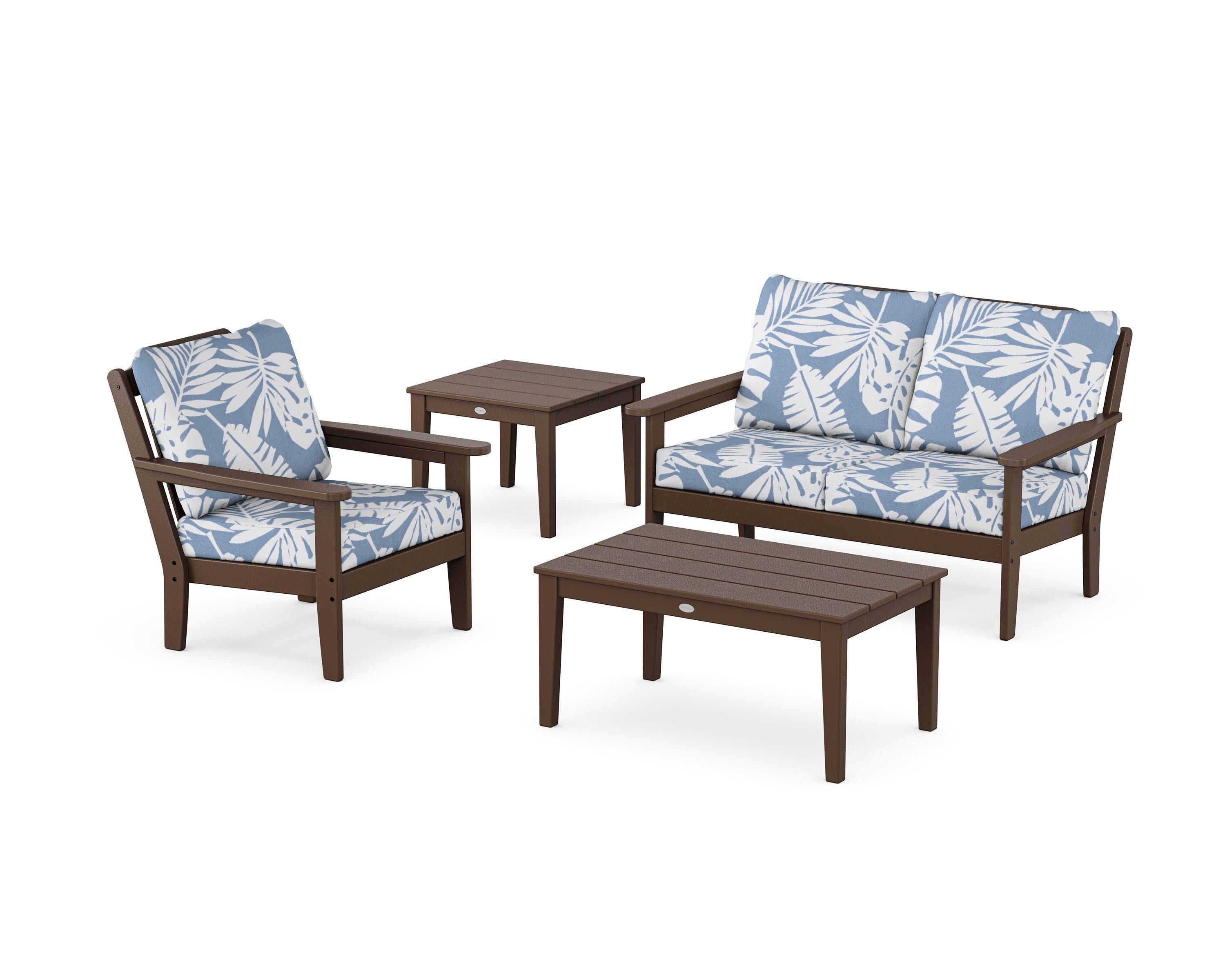 Wovendale 4-Piece Deep Seating Set in Mahogany / Leaf Sky Blue