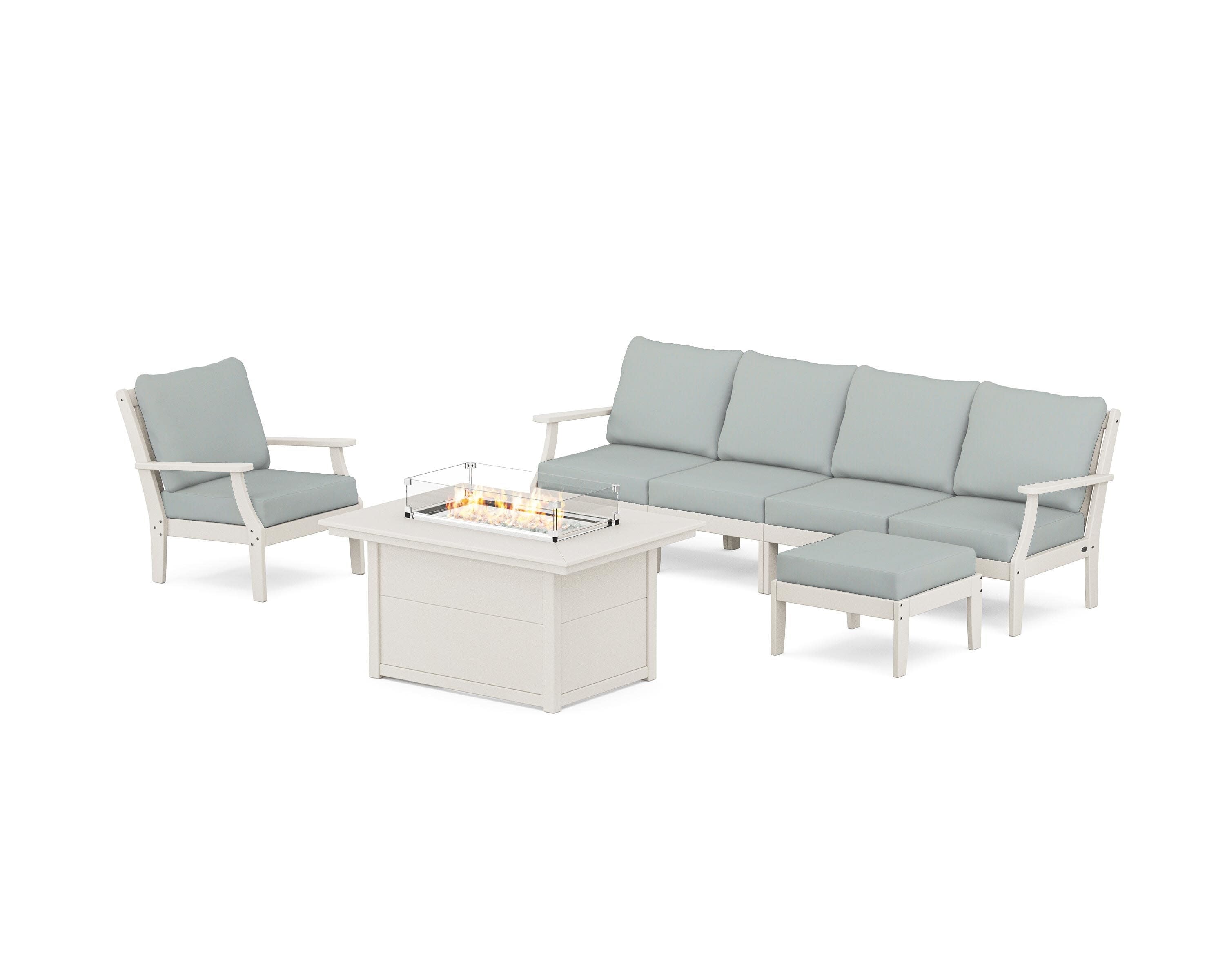Braxton Sectional Lounge and Fire Pit Set in Sand / Spa