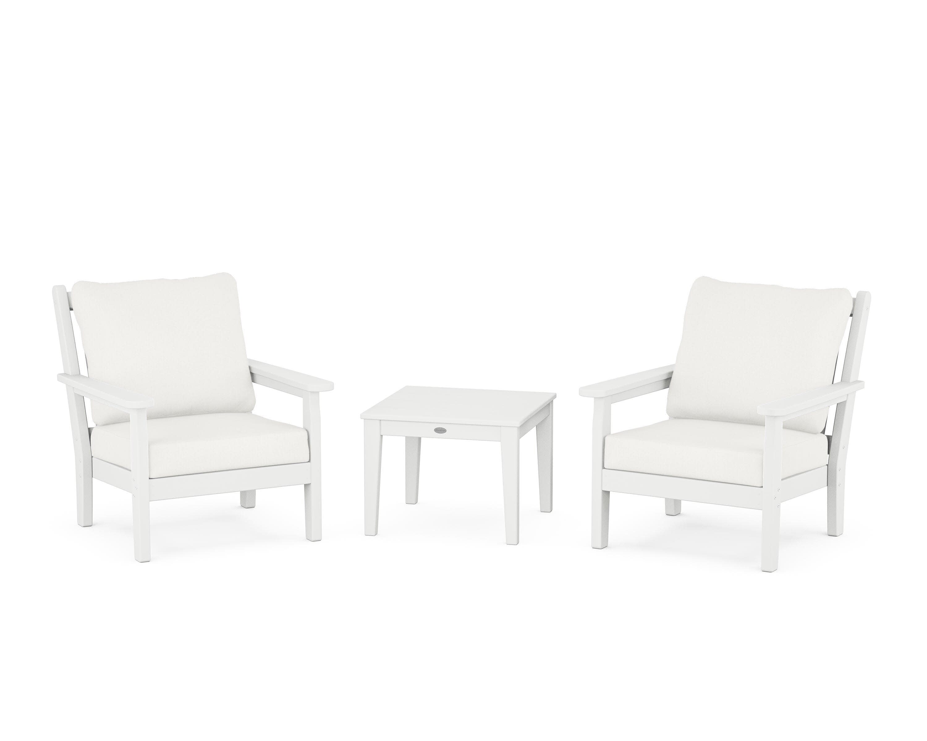 Chippendale 3-Piece Deep Seating Set in White / Natural Linen