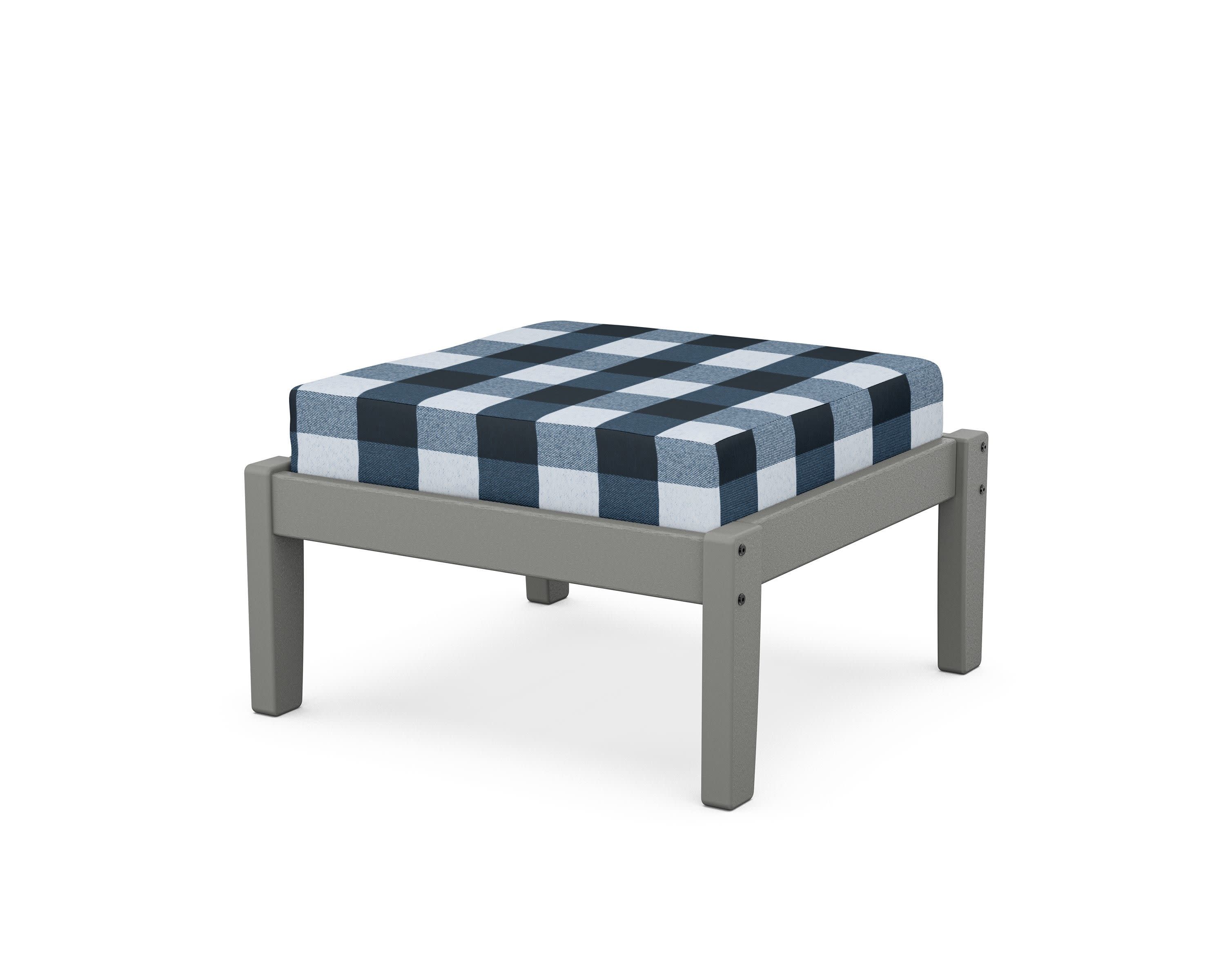 Deep Seating Ottoman in Slate Grey / Buffalo Plaid Marine Indigo