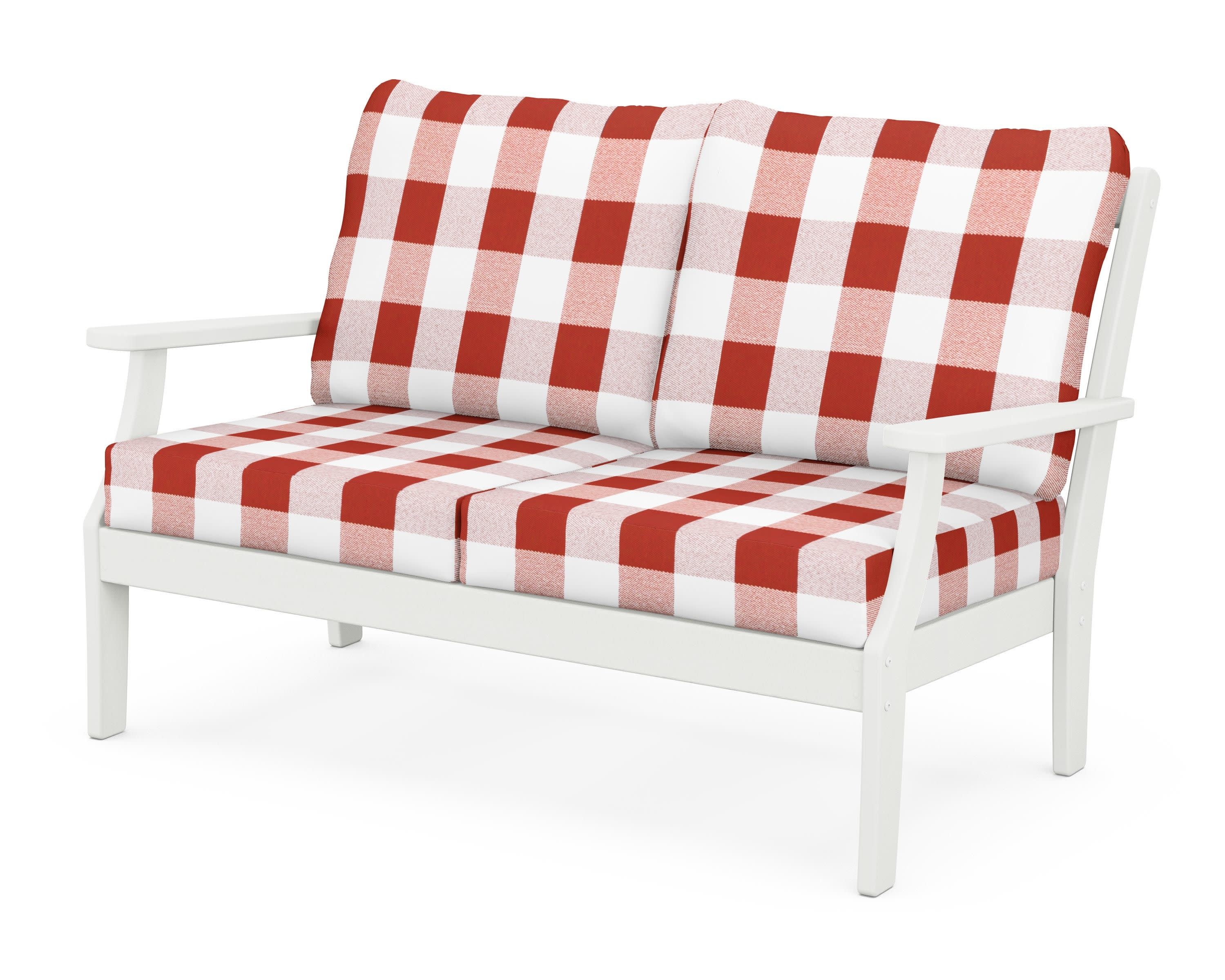 Braxton Deep Seating Loveseat in Vintage White / Buffalo Plaid Crimson
