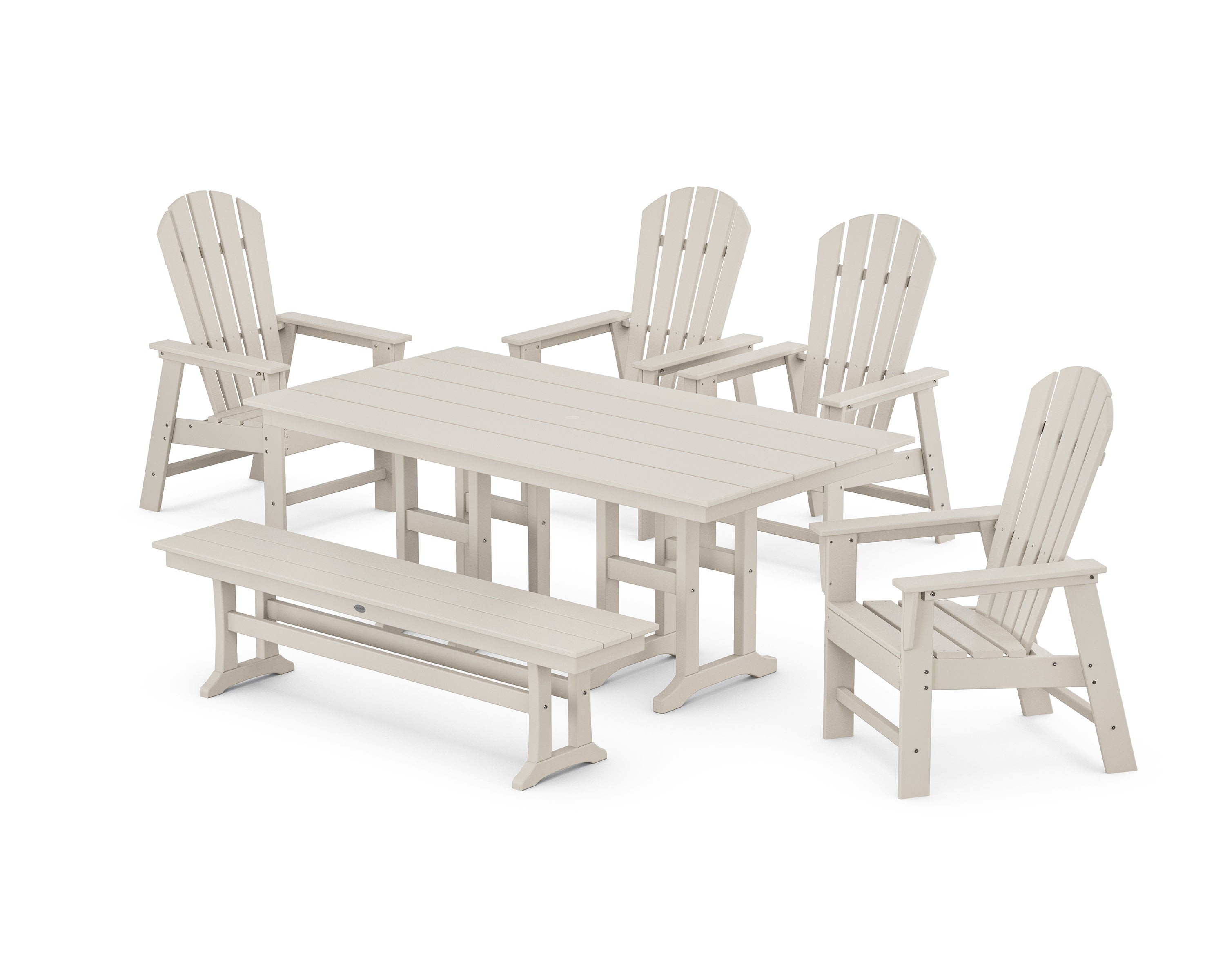 South Beach 6-Piece Farmhouse Dining Set with Bench in Sand