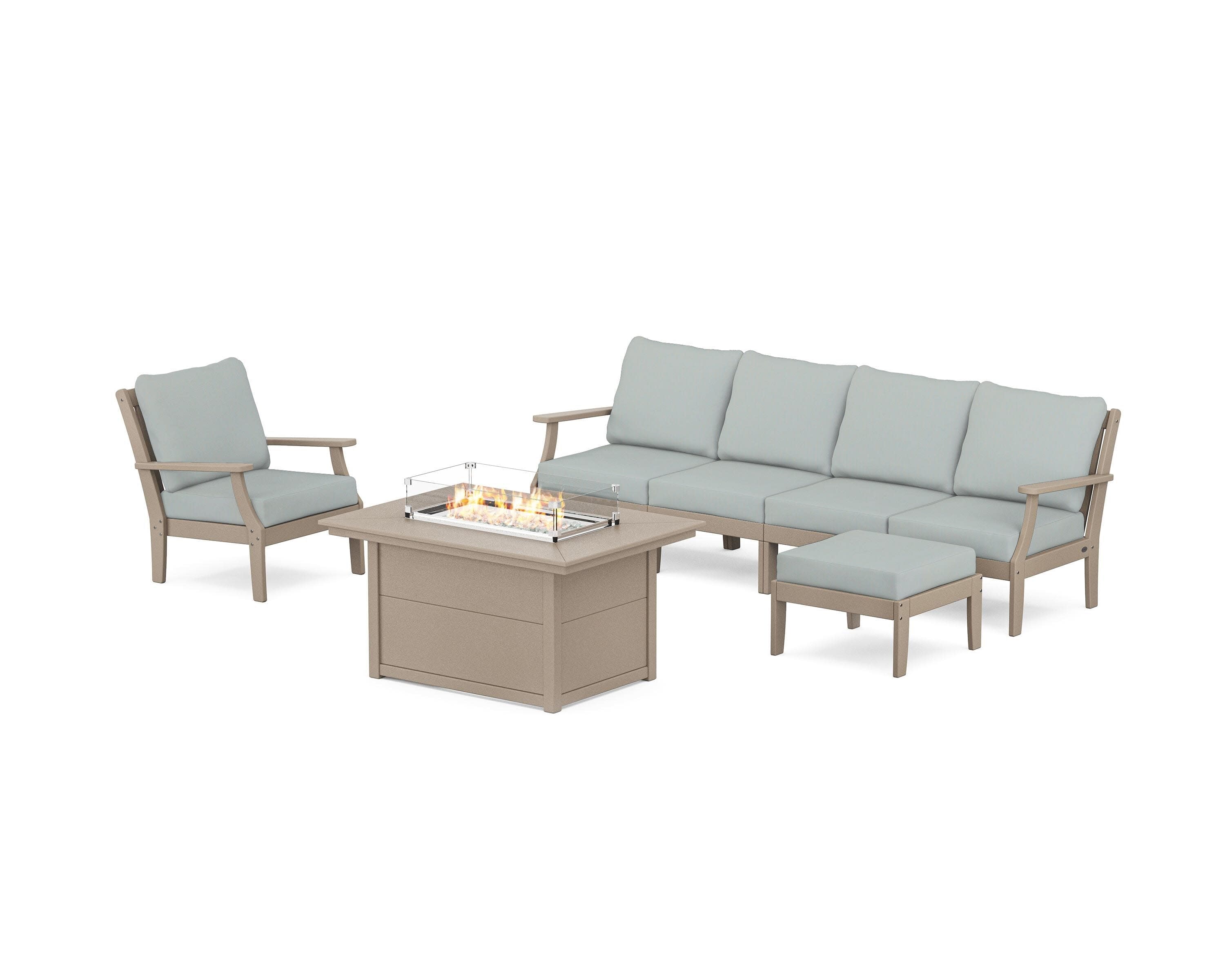 Braxton Sectional Lounge and Fire Pit Set in Vintage Sahara / Spa