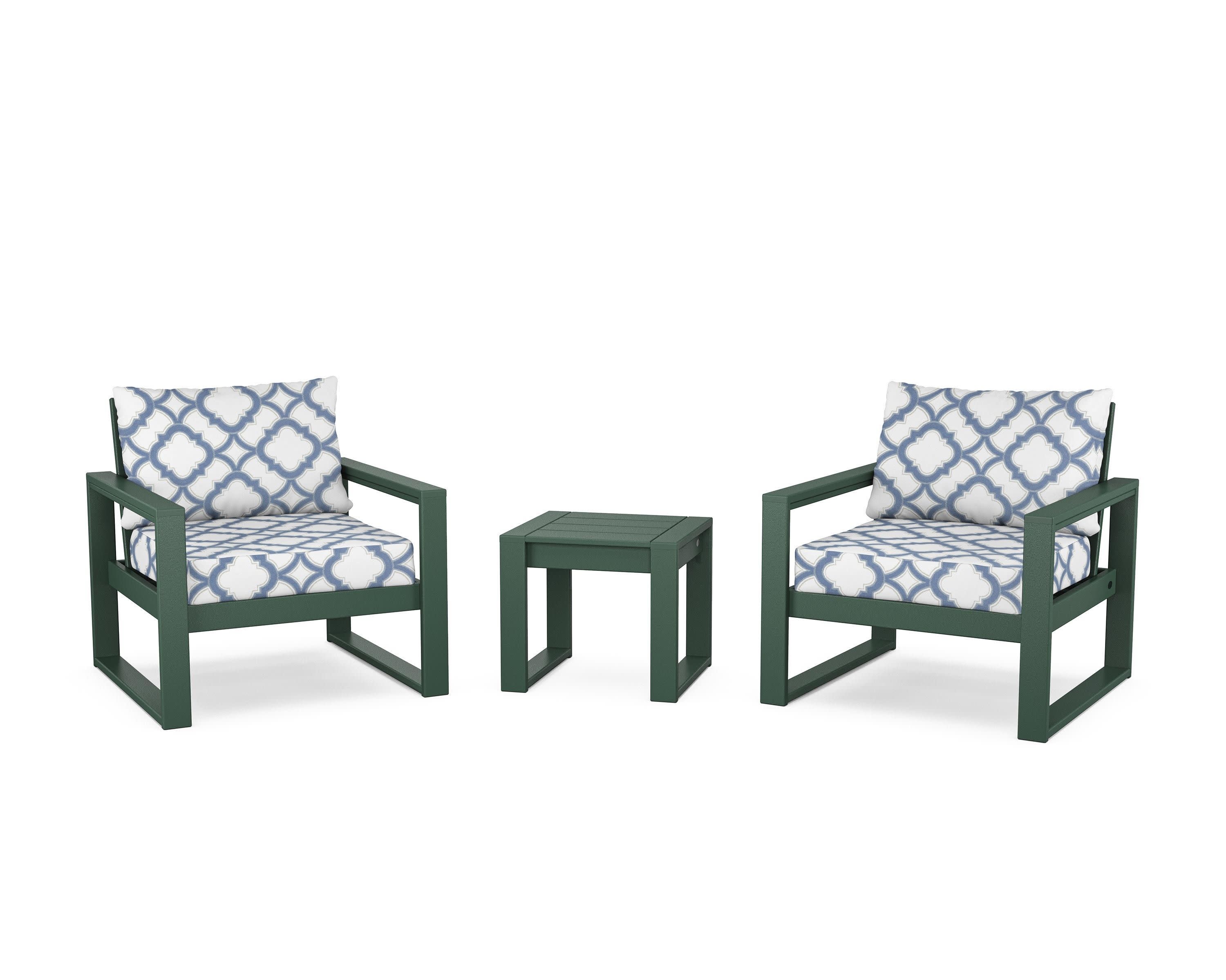EDGE Sectional 3-Piece Deep Seating Set in Green / Trellis Sky Blue