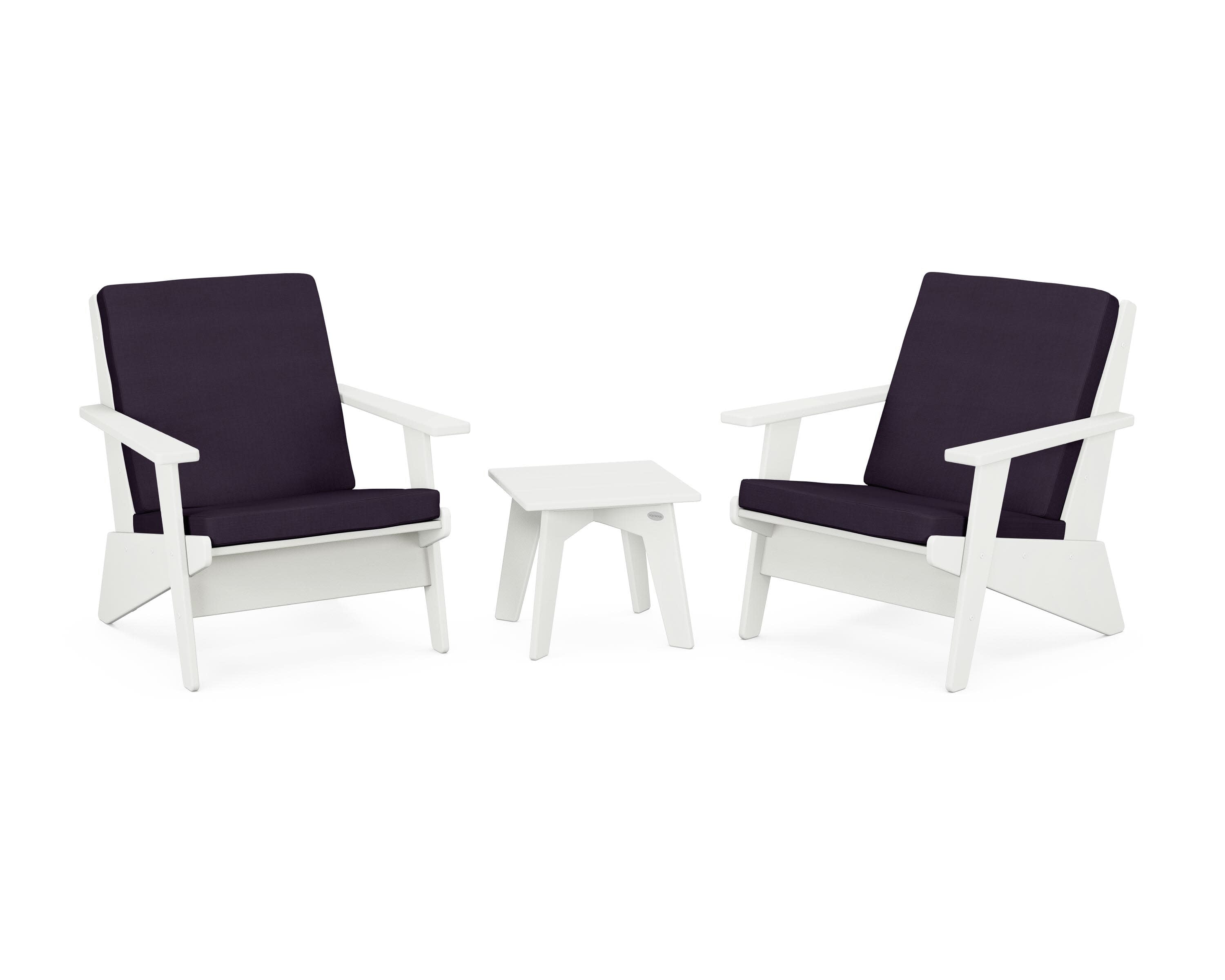Riviera Modern Lounge 3-Piece Set in Vintage White / Navy Linen