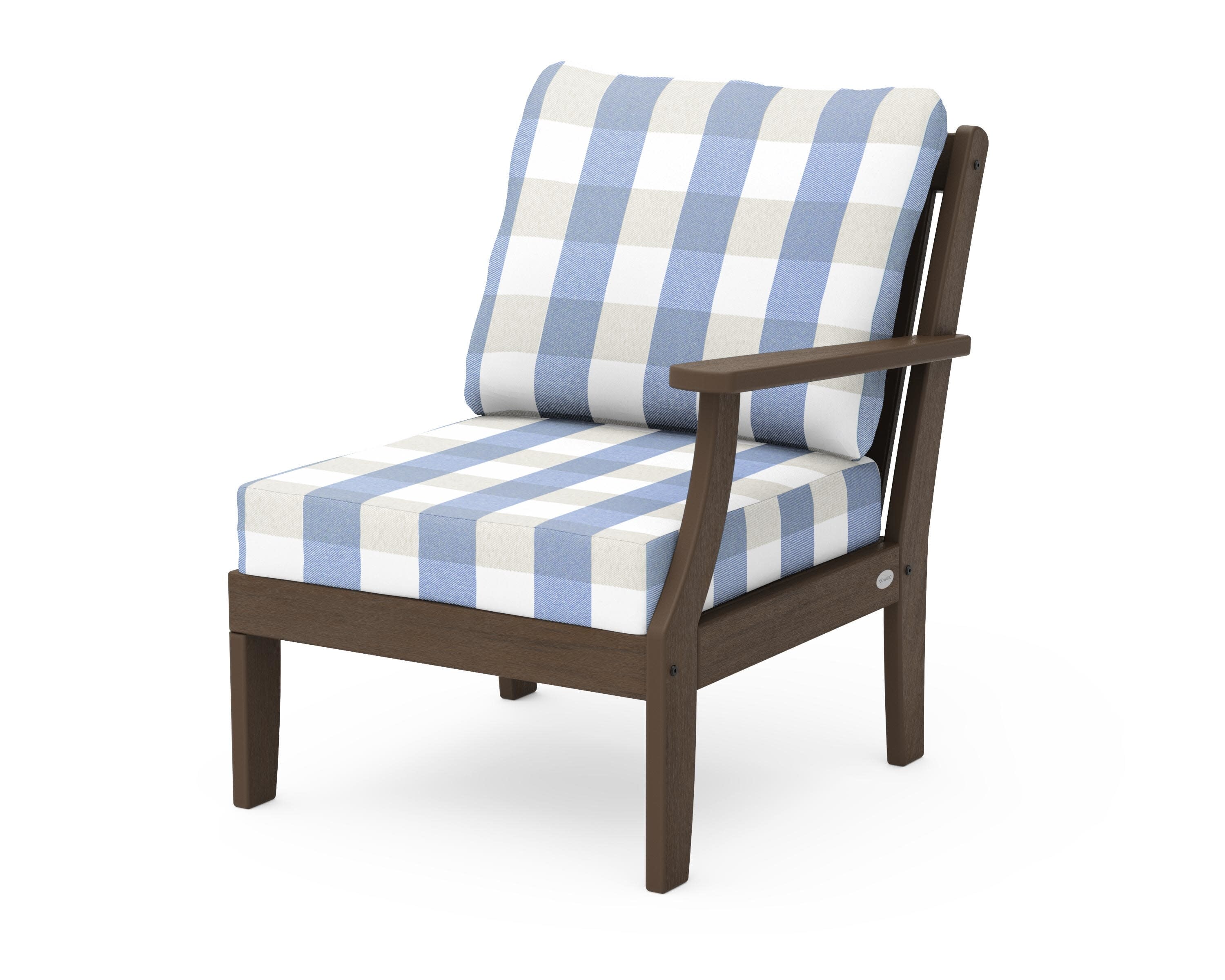 Braxton Modular Right Arm Chair in Kona / Buffalo Plaid Sky Blue