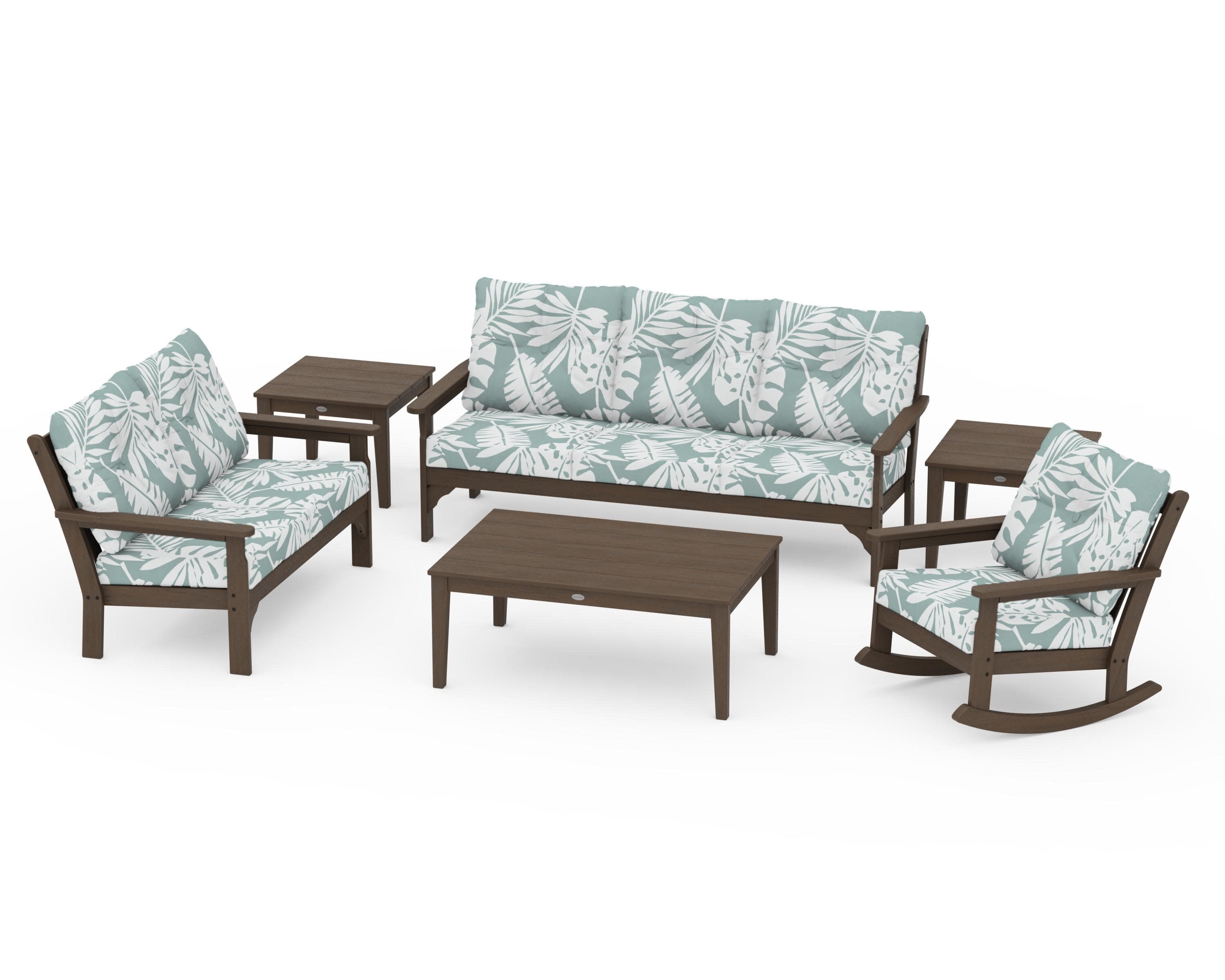 Vineyard 6-Piece Deep Seating Set in Kona / Leaf Glacier Spa