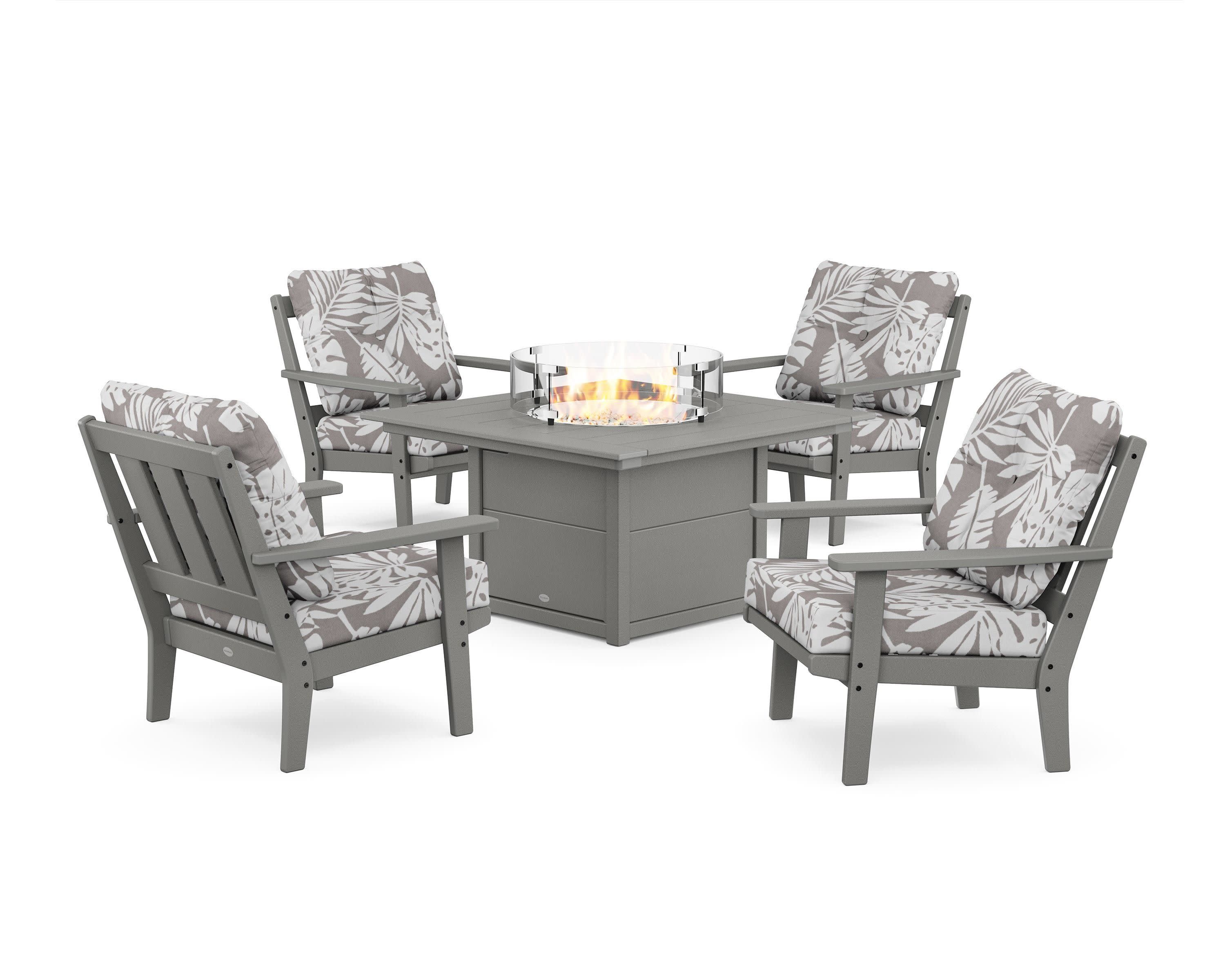 Oxford 5-Piece Deep Seating Set with Fire Pit Table in Slate Grey / Leaf Grey Mist