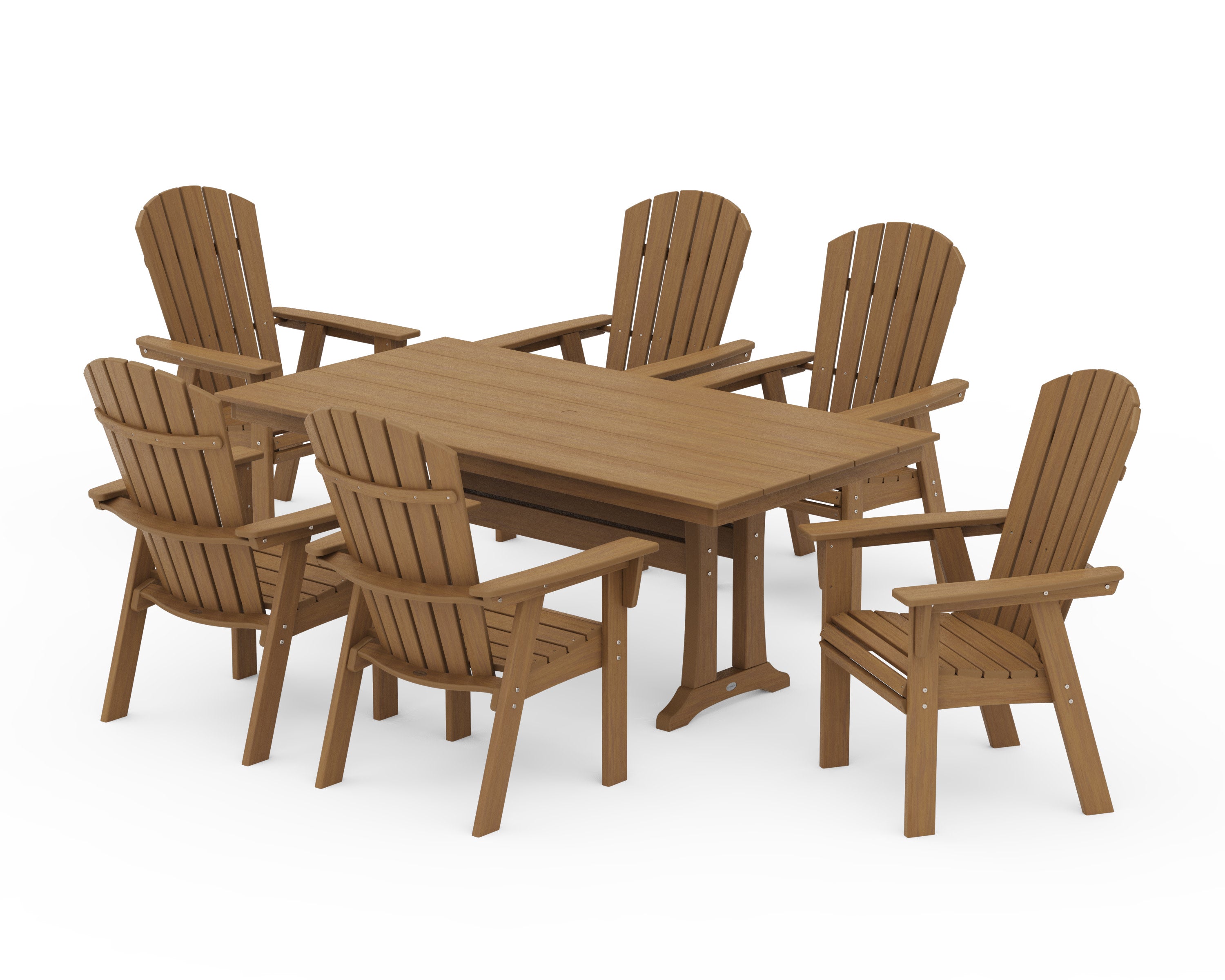 Nautical Curveback Adirondack 7-Piece Farmhouse Dining Set with Trestle Legs in Natural