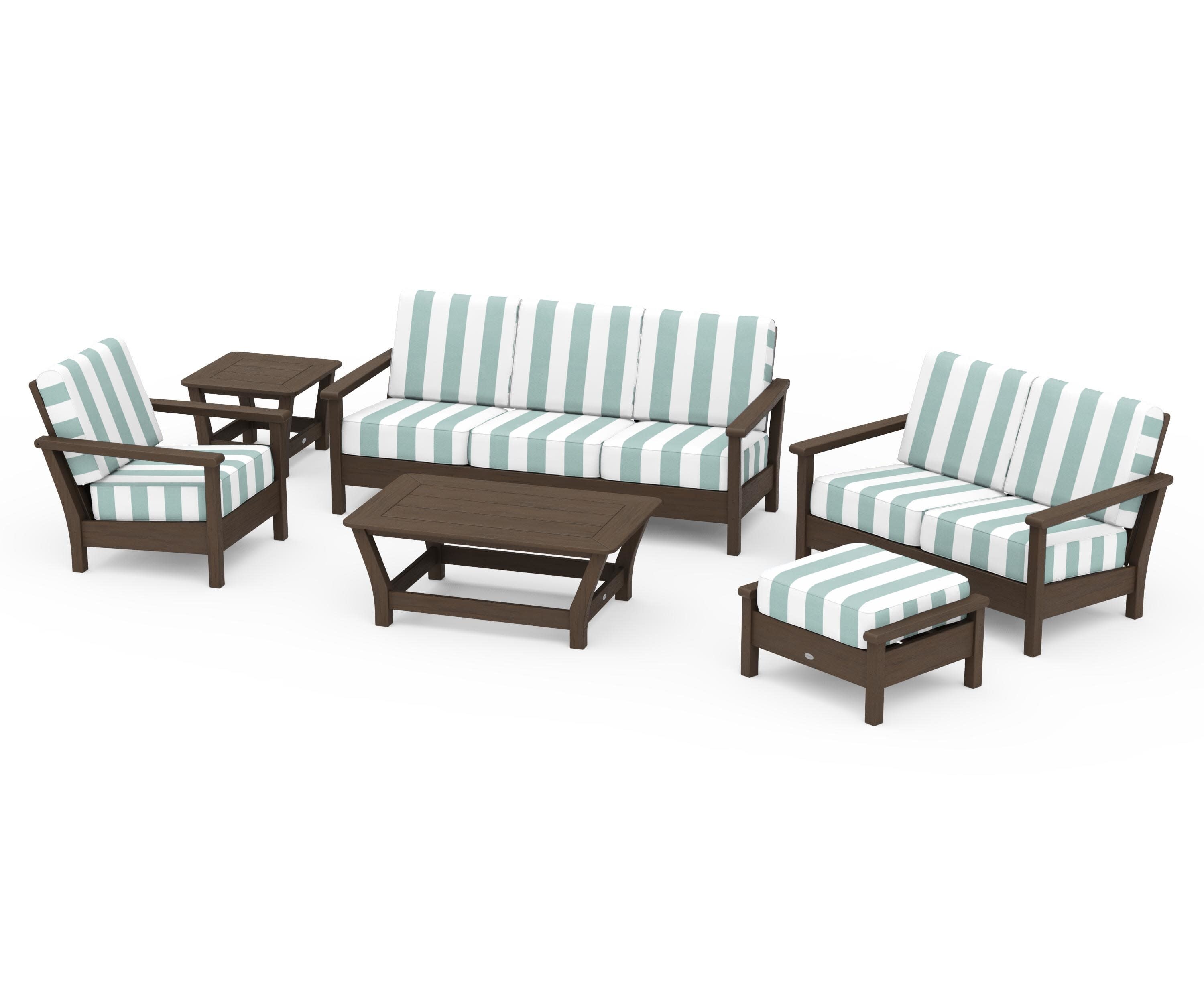 Harbour 6-Piece Outdoor Living Set in Kona / Cabana Stripe Glacier Spa