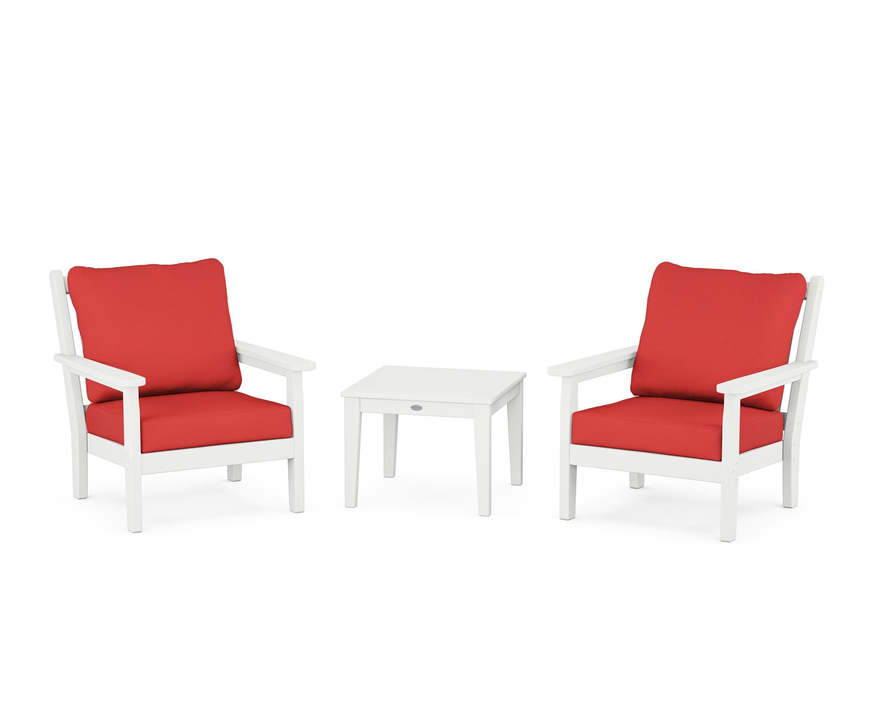 Chippendale 3-Piece Deep Seating Set in White / Crimson Linen