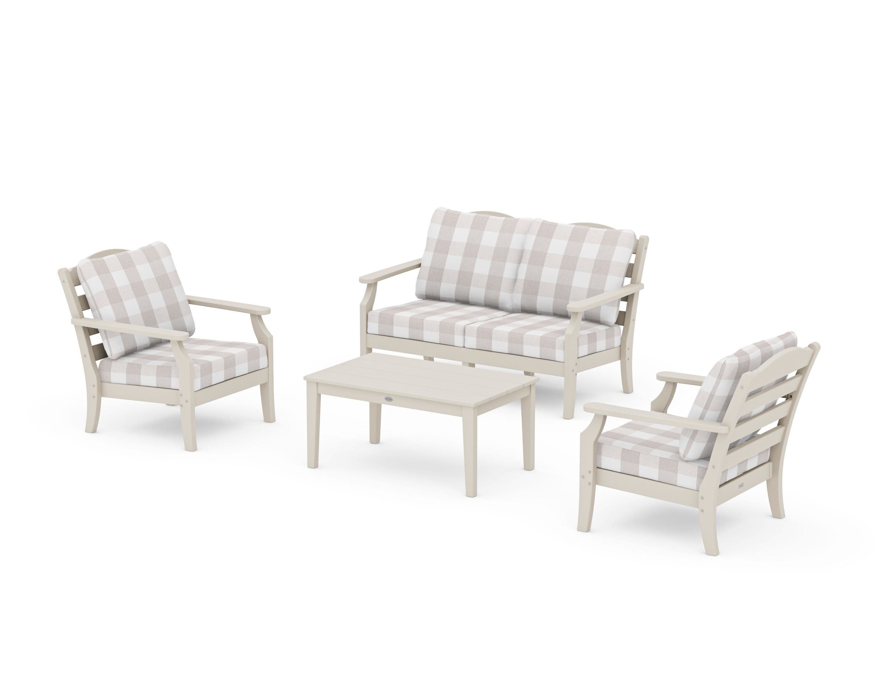 Savannah 4-Piece Deep Seating Set with Loveseat in Sand / Buffalo Plaid Dune Burlap