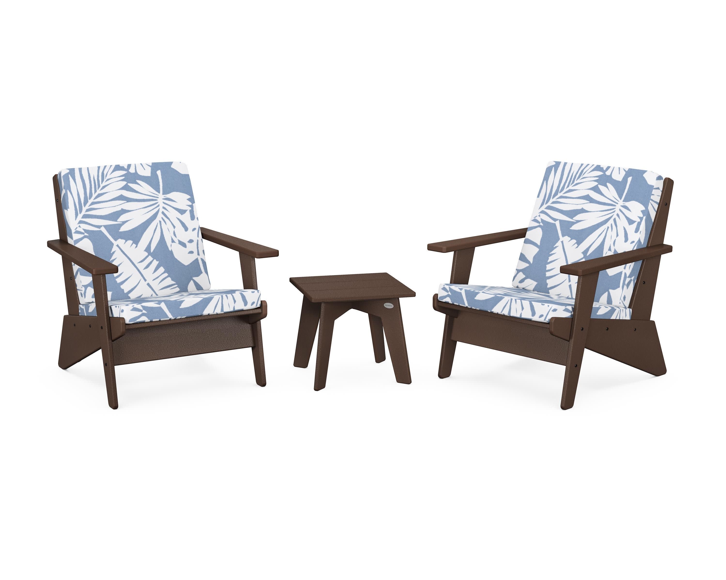 Riviera Modern Lounge 3-Piece Set in Mahogany / Leaf Sky Blue
