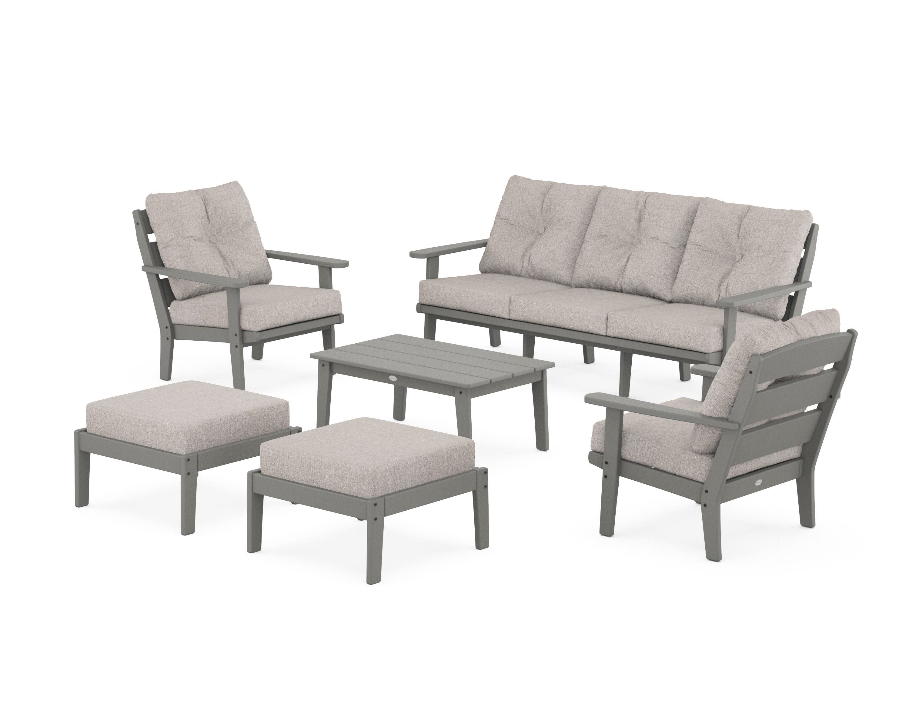 Lakeside 6-Piece Lounge Sofa Set in Slate Grey / Weathered Tweed