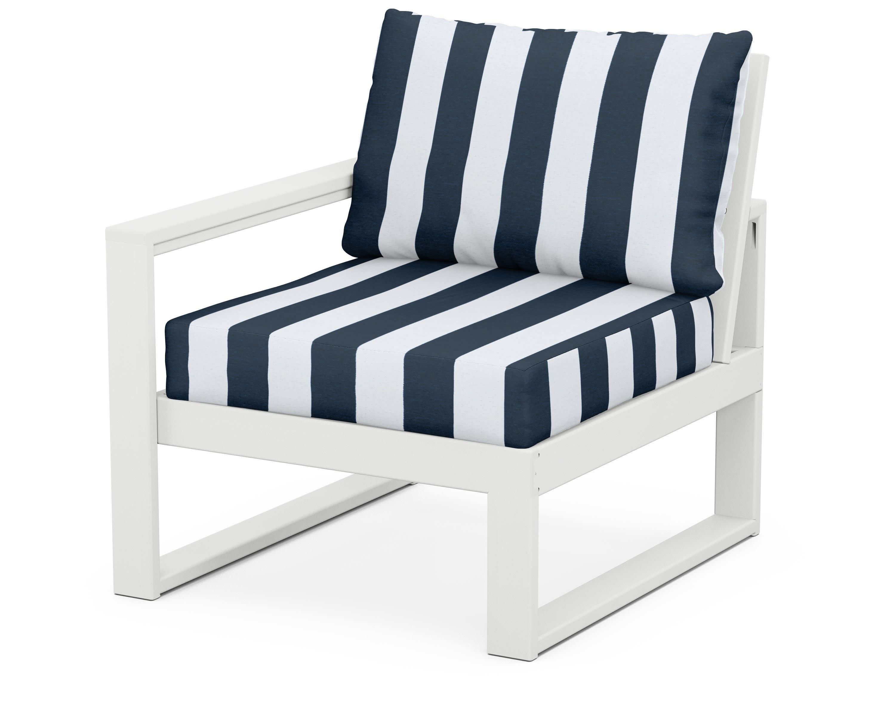 EDGE Modular Left Arm Chair in White / Cabana Stripe Marine Indigo