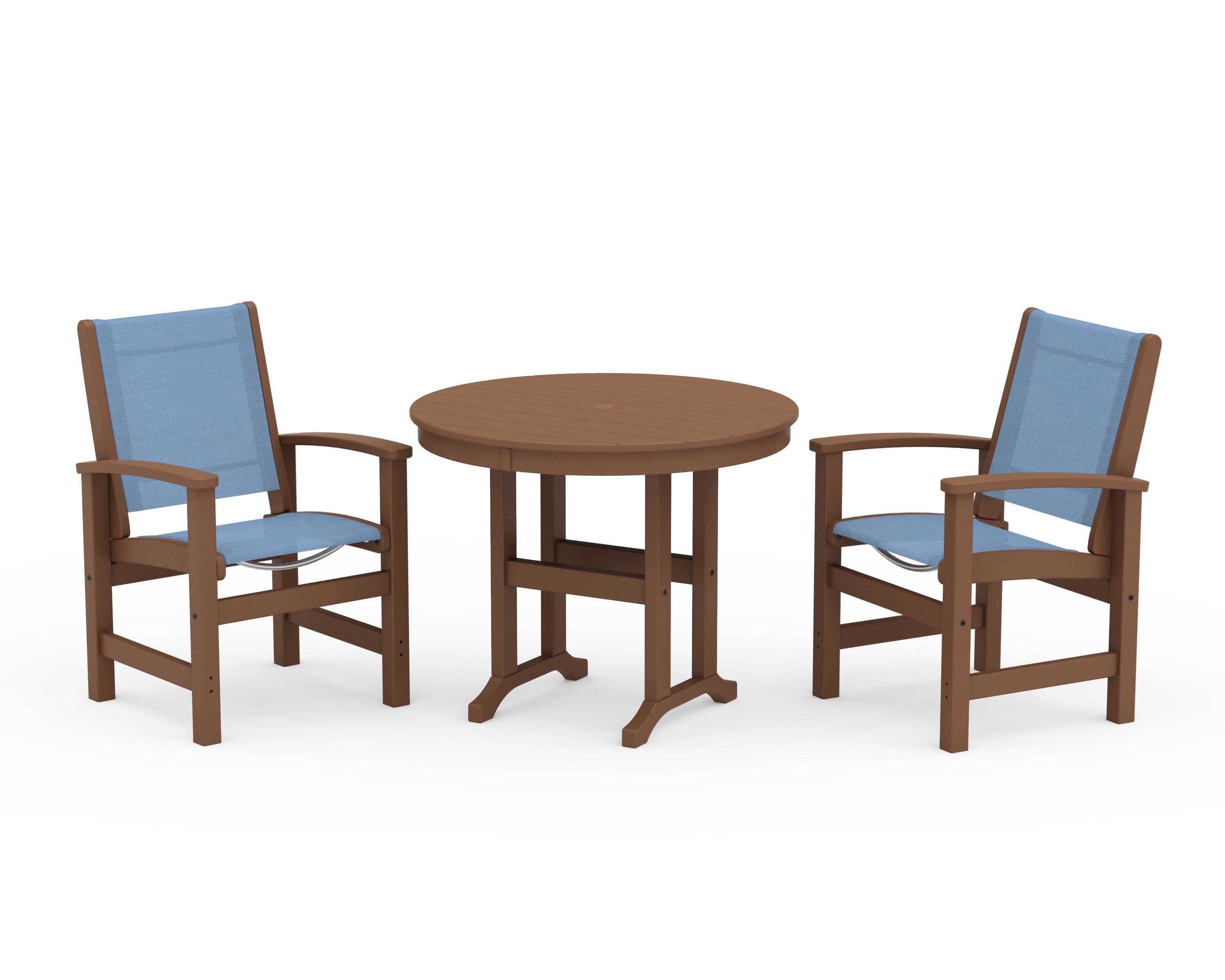 Coastal 3-Piece Round Dining Set in Teak / Poolside Sling