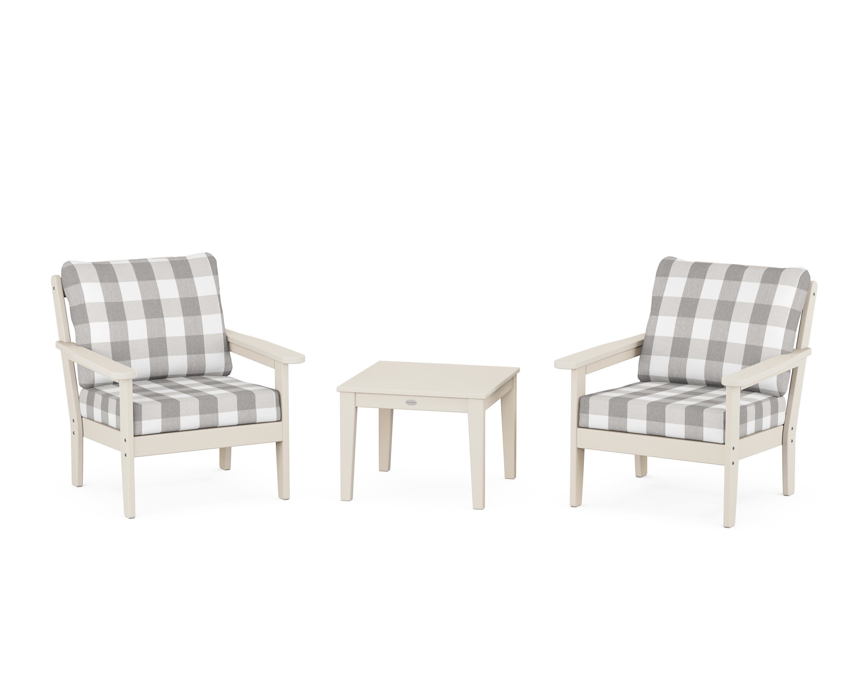 Cottage 3-Piece Deep Seating Set in Sand / Buffalo Plaid Grey Mist