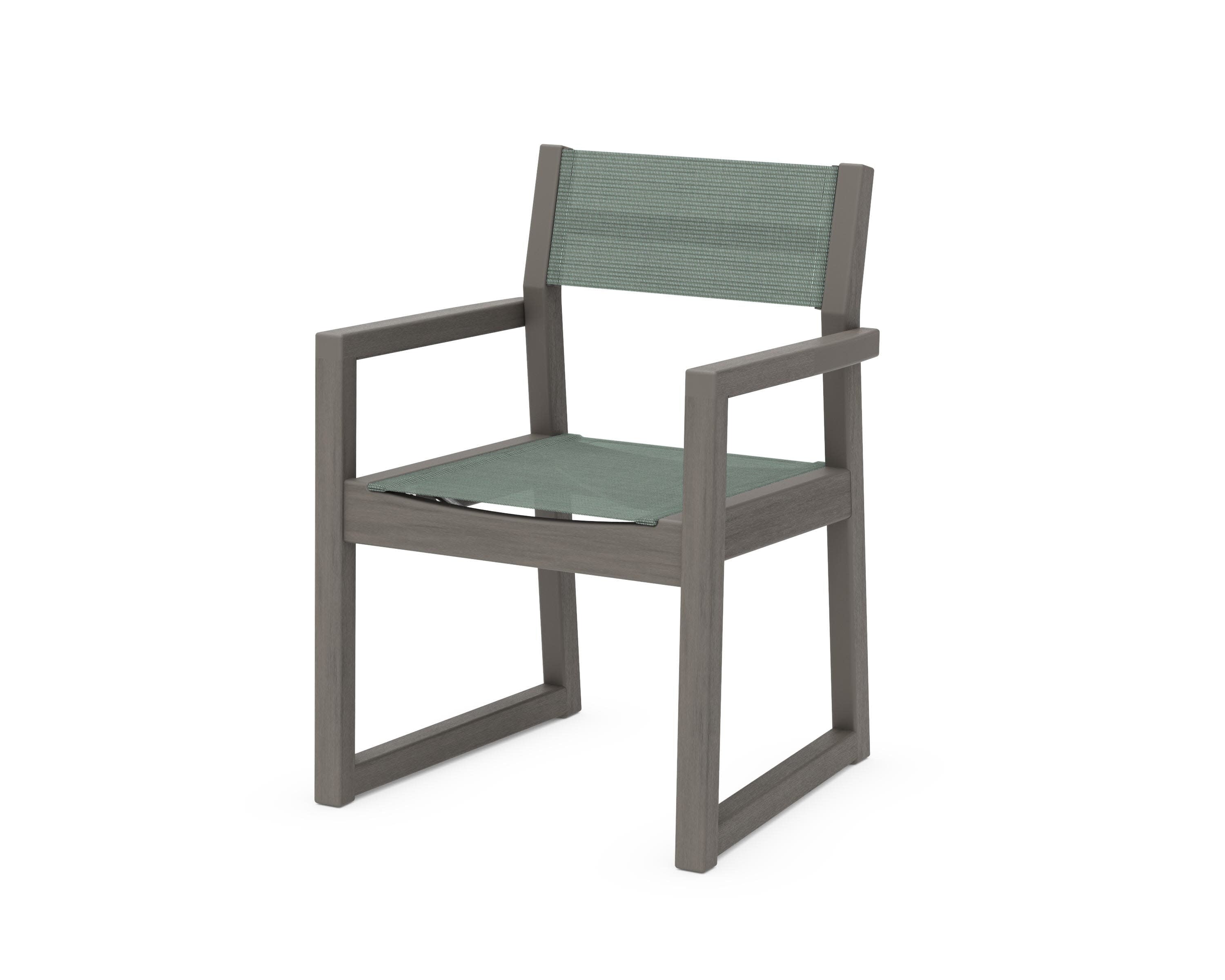 EDGE Sling Dining Arm Chair in Driftwood / Dupioni Sea Mist Sling