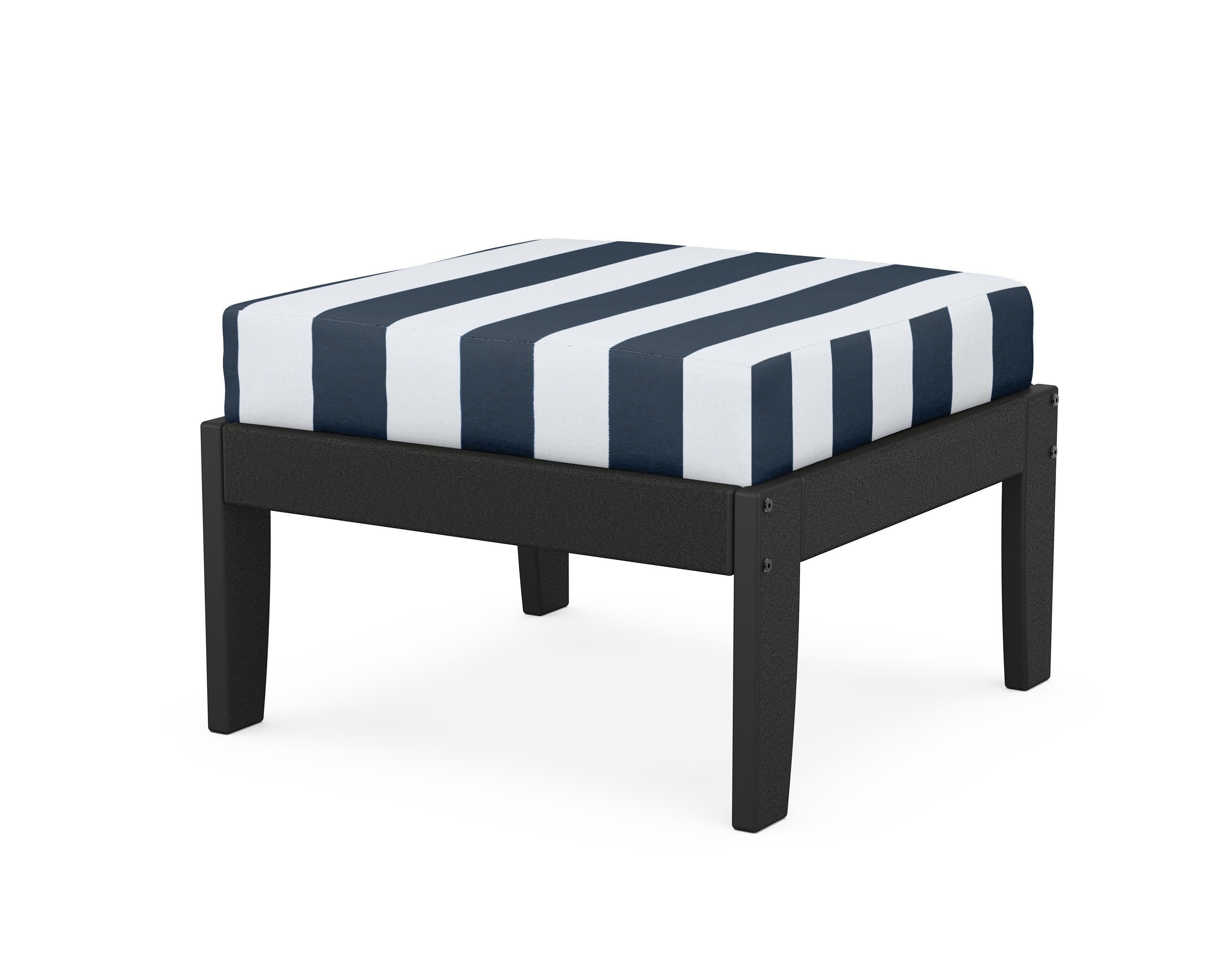 Modular Ottoman - Classic in Black / Cabana Stripe Marine Indigo