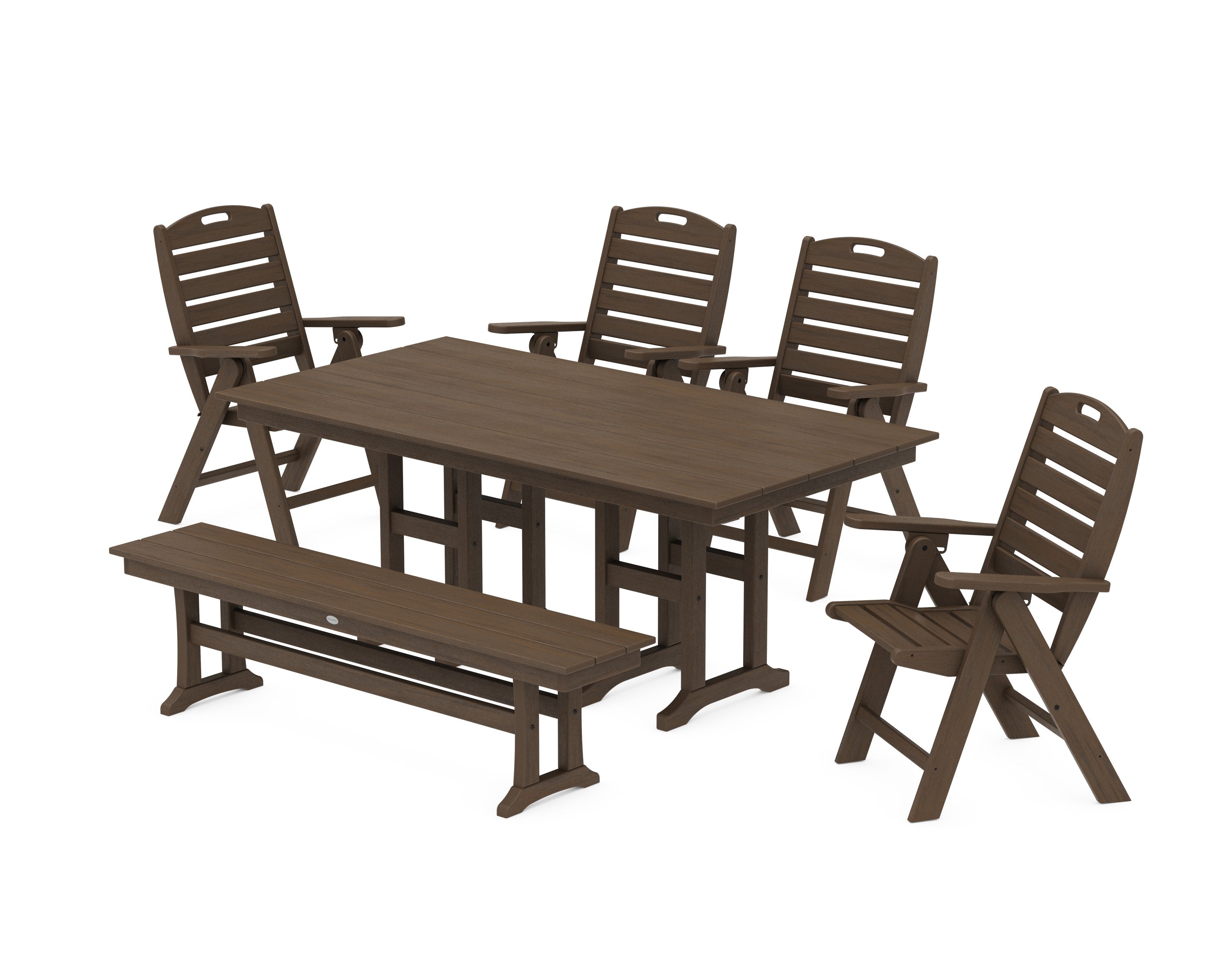 Nautical Highback 6-Piece Farmhouse Dining Set with Bench in Kona