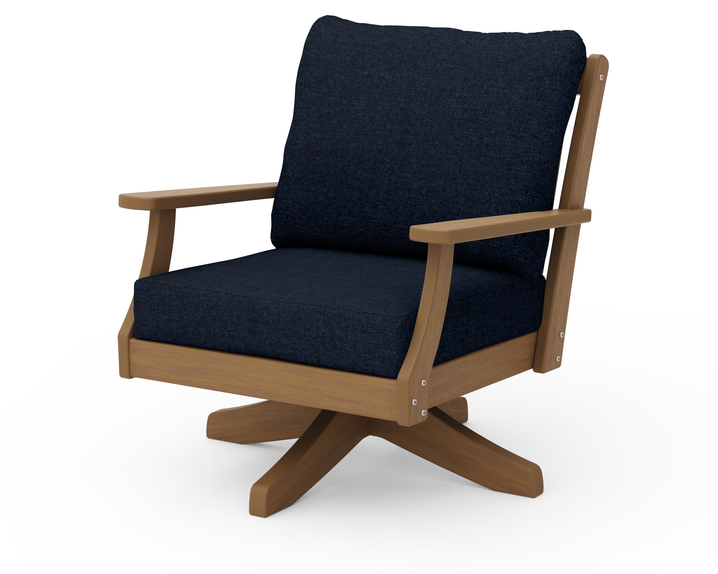 Braxton Deep Seating Swivel Chair in Natural / Marine Indigo