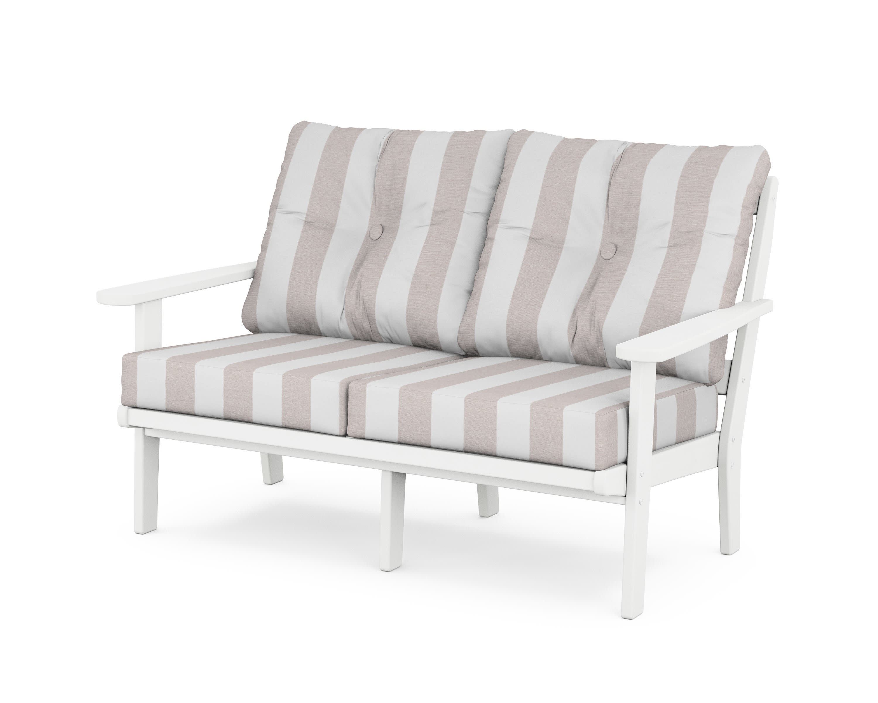 Mission Deep SeatingLoveseat in White / Cabana Stripe Dune Burlap