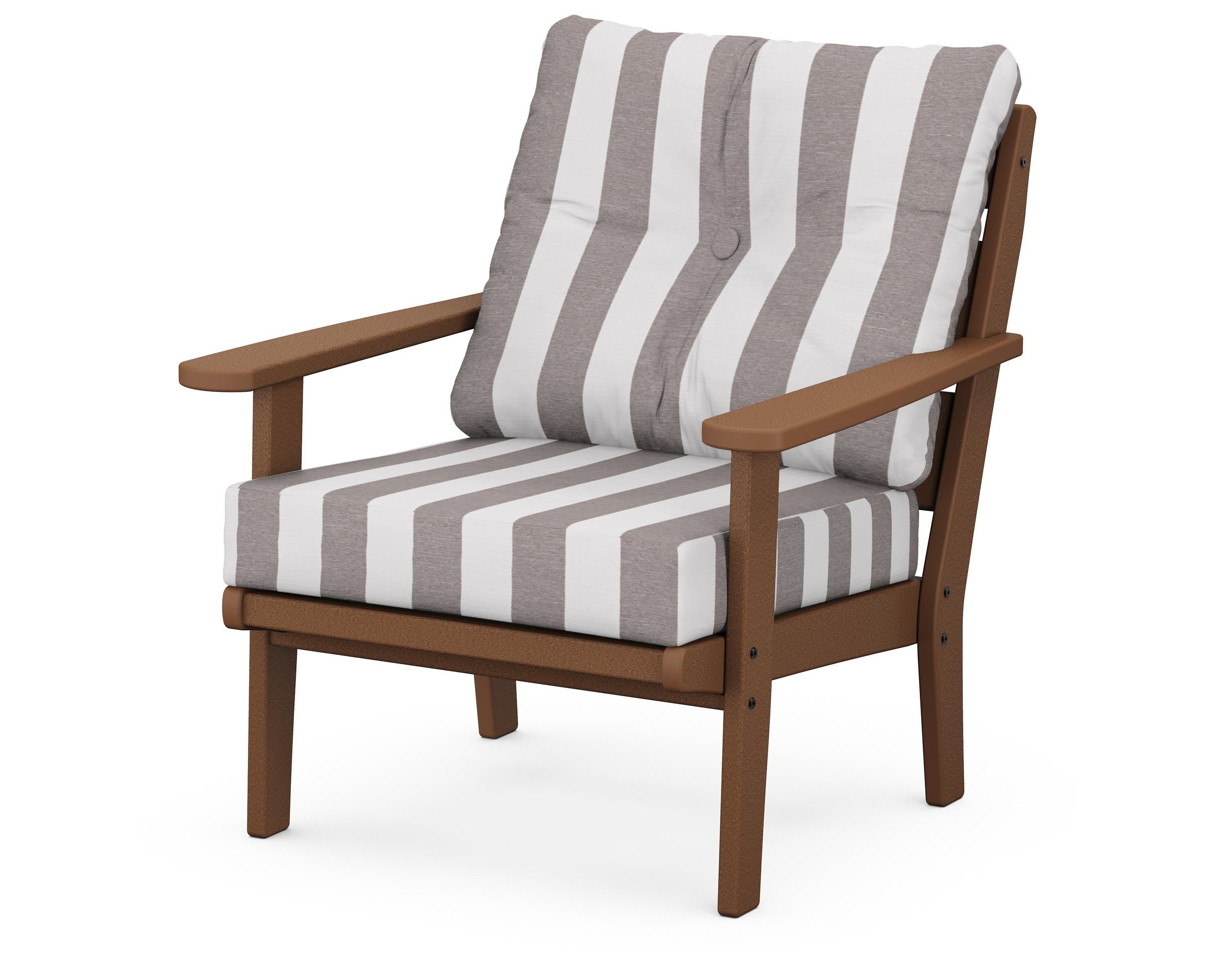 Lakeside Deep Seating Chair in Teak / Cabana Stripe Grey Mist