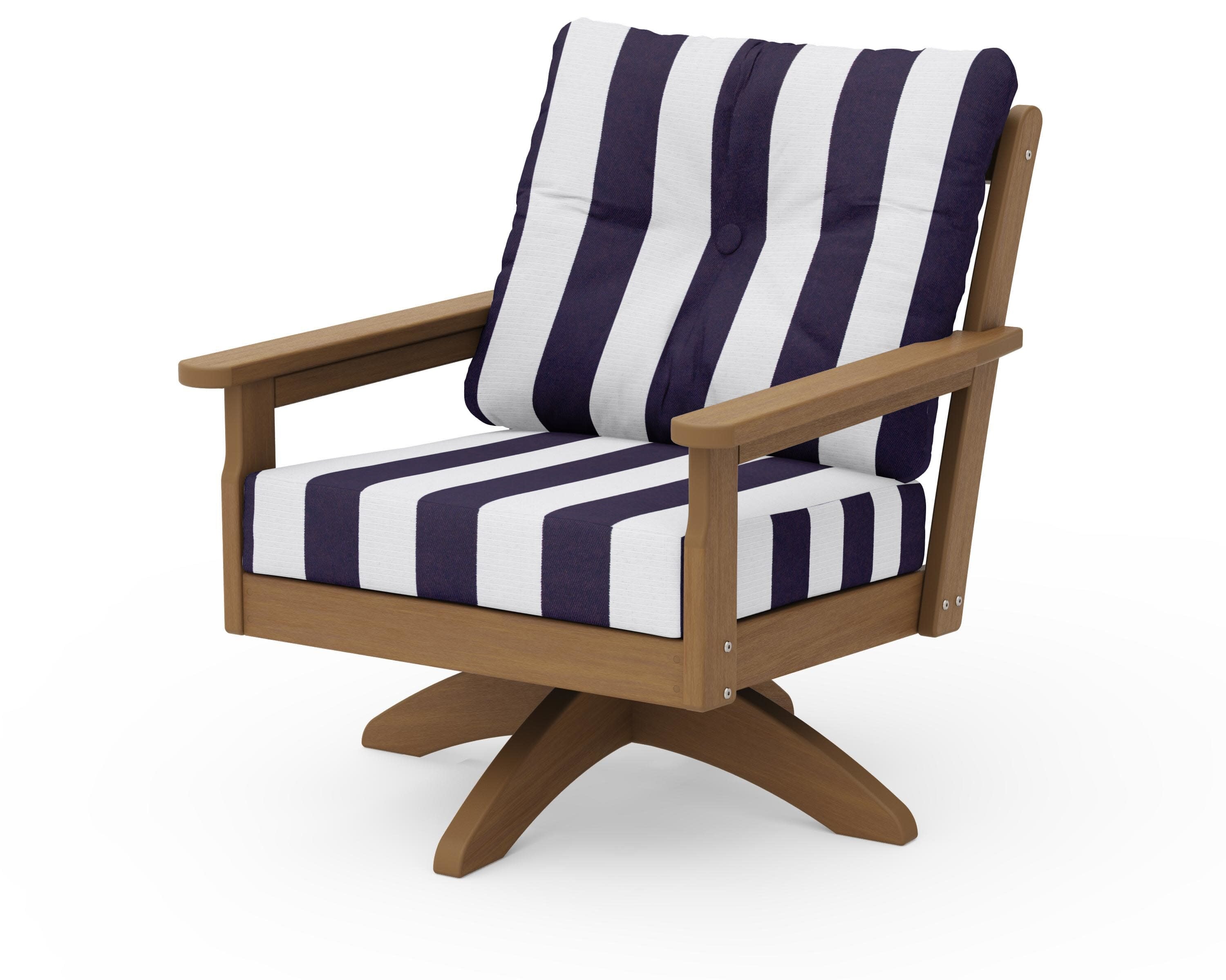 Vineyard Deep Seating Swivel Chair in Natural / Cabana Stripe Navy