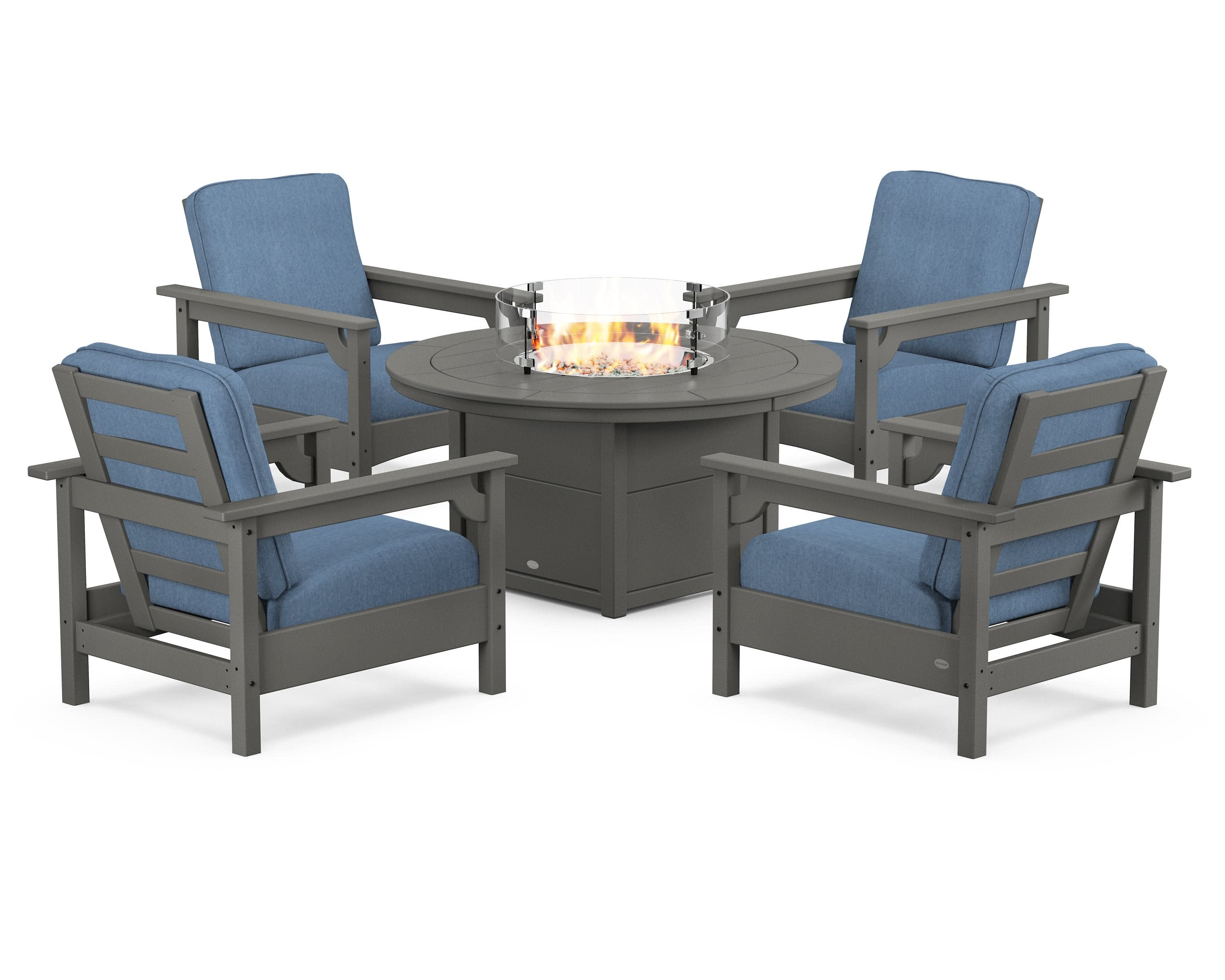 Club 5-Piece Conversation Set with Fire Pit Table in Slate Grey / Sky Blue