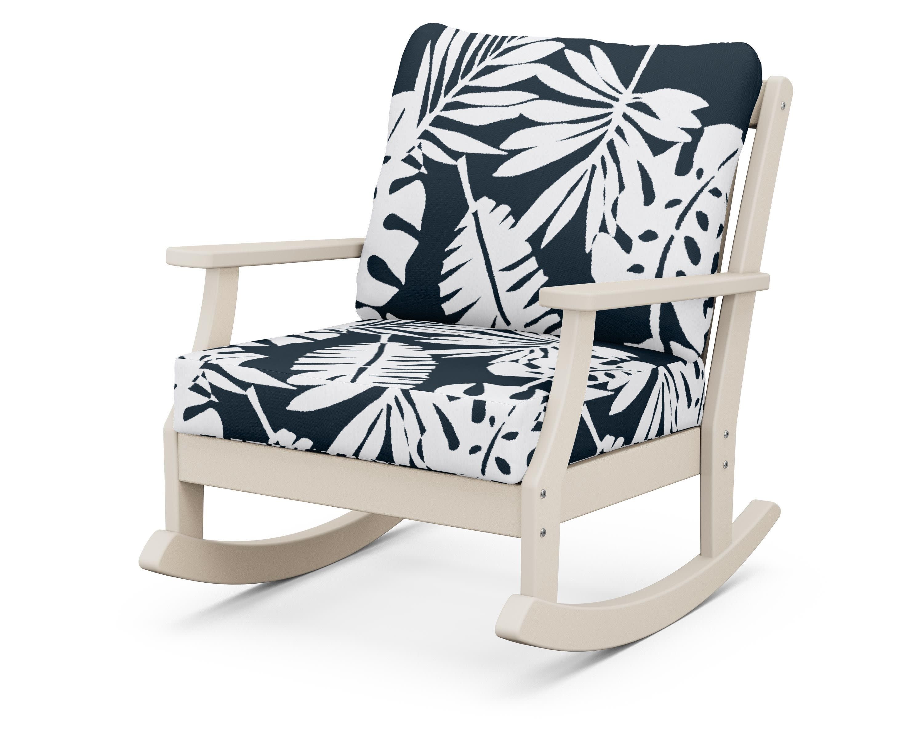 Braxton Deep Seating Rocking Chair in Sand / Leaf Marine Indigo