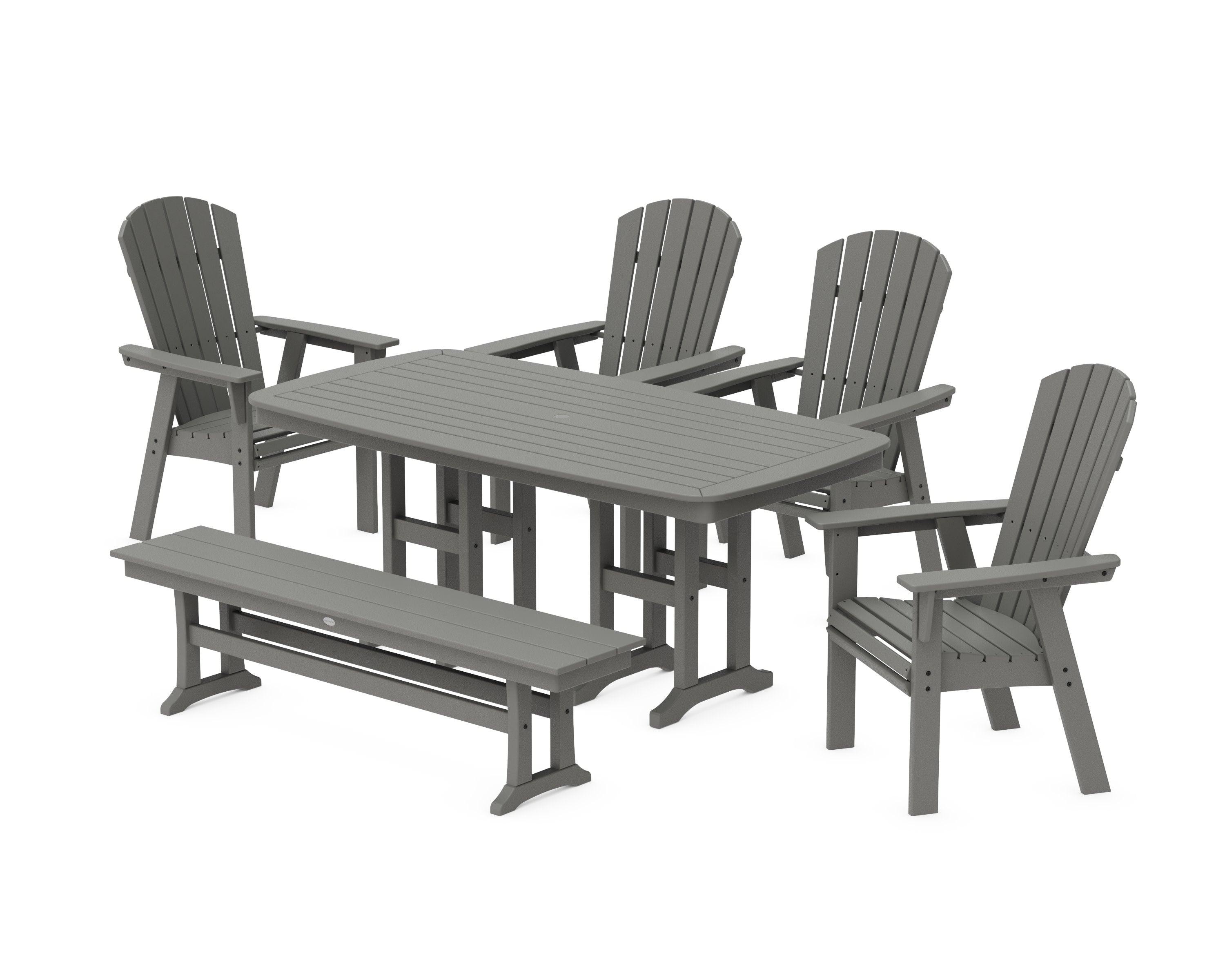 Nautical Curveback Adirondack 6-Piece Dining Set with Bench in Slate Grey